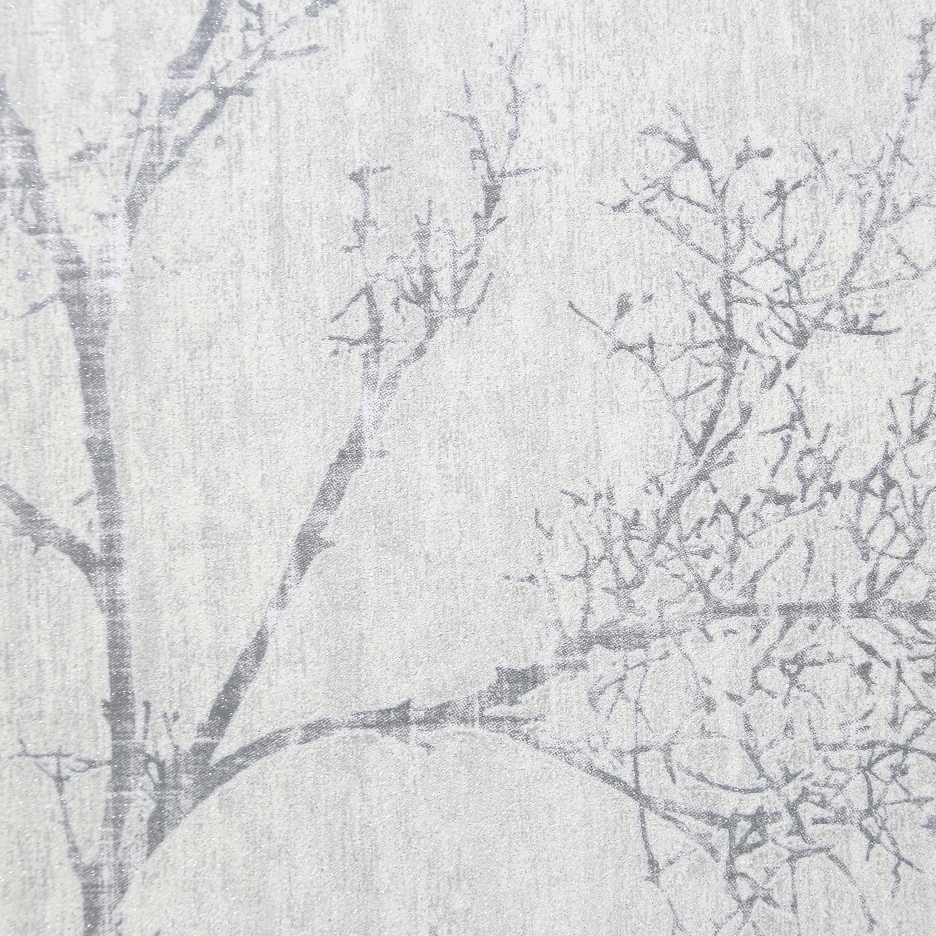 GoodHome Drave White Tree Glitter effect Textured Wallpaper Sample