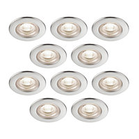 GoodHome Drexler Satin Nickel effect Fixed LED Fire-rated Neutral white Downlight IP65, Pack of 10