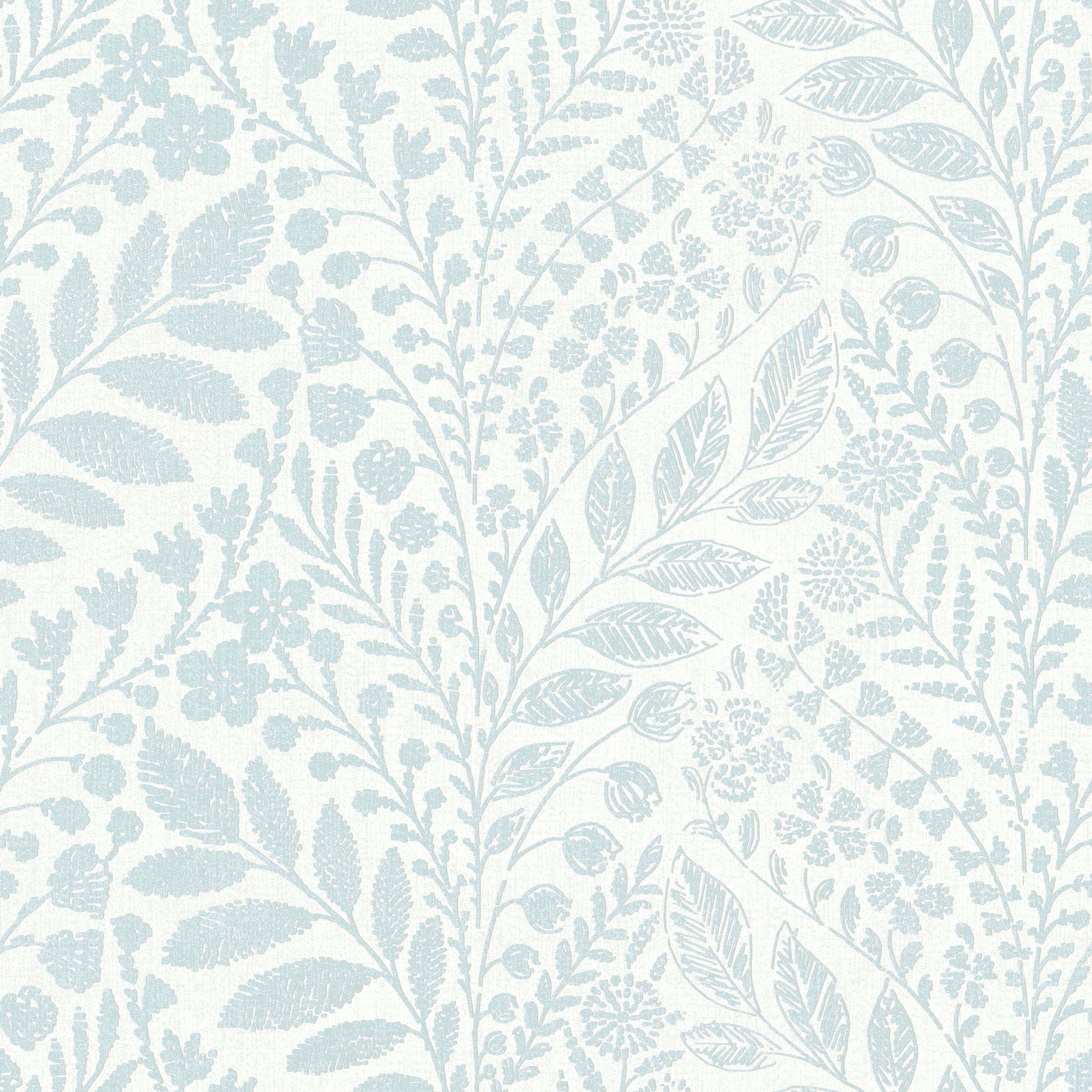 GoodHome Dryade Blue Leaves Textured Wallpaper Sample