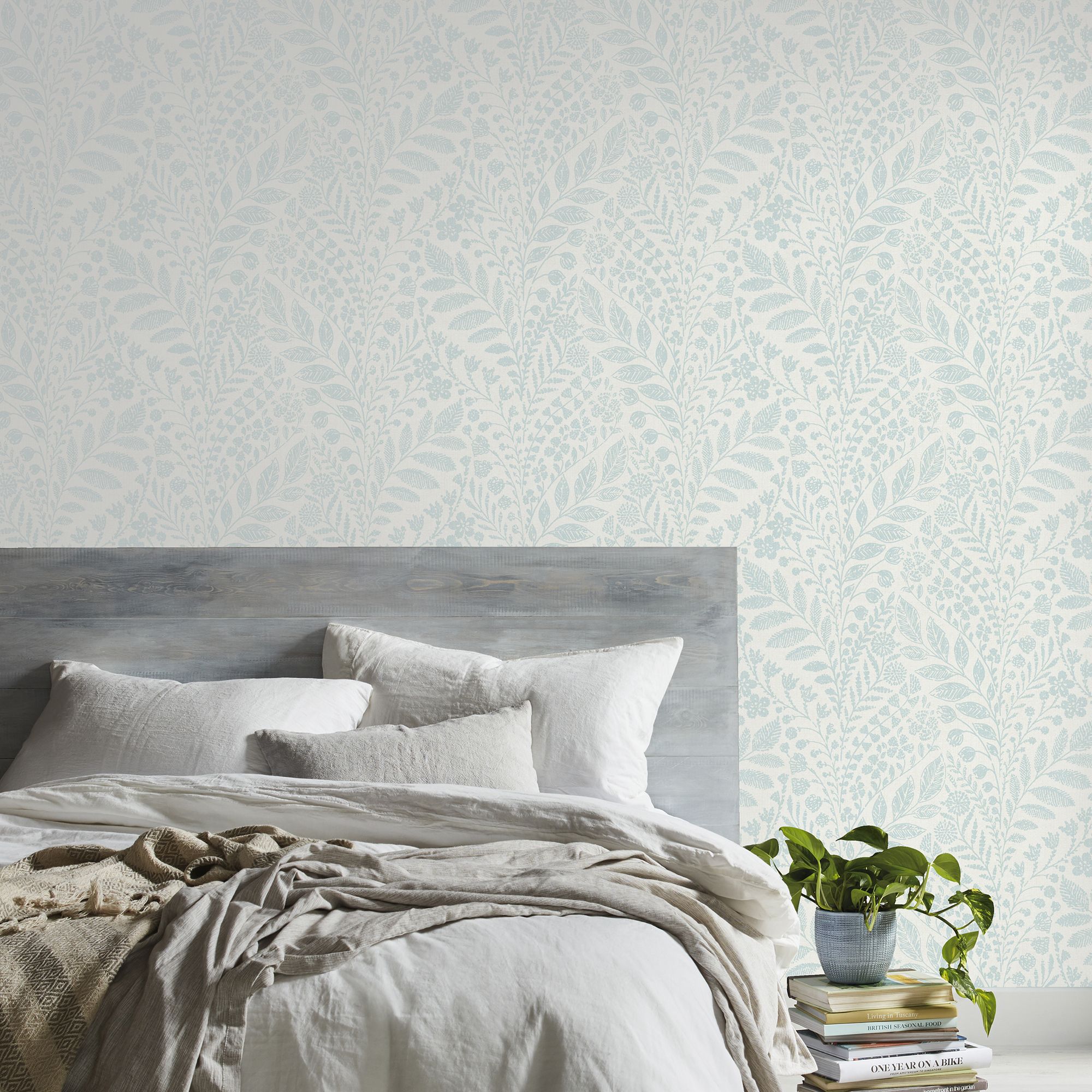 GoodHome Dryade Blue Leaves Textured Wallpaper