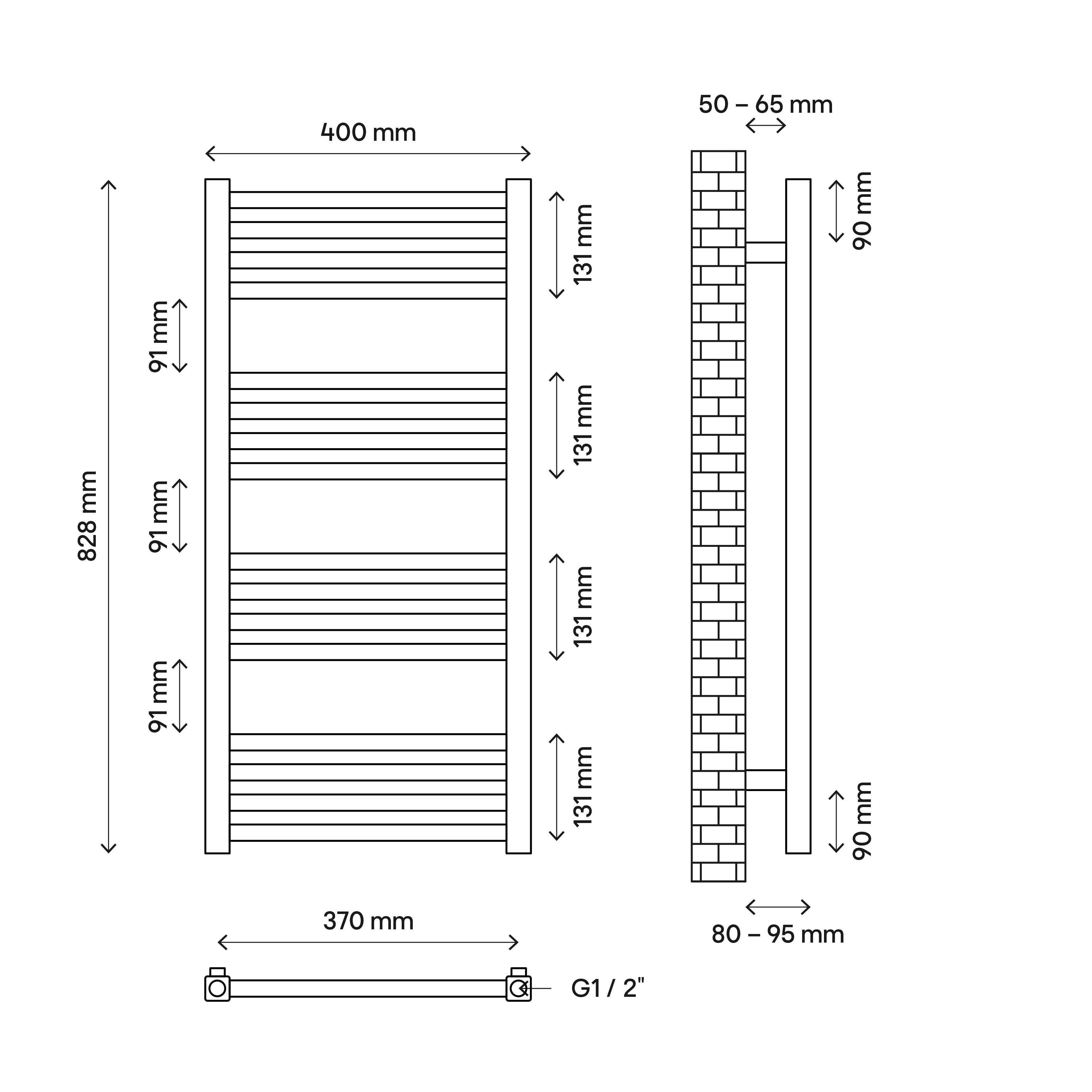 GoodHome Duala, White Vertical Flat Towel radiator (W)400mm x (H)828mm