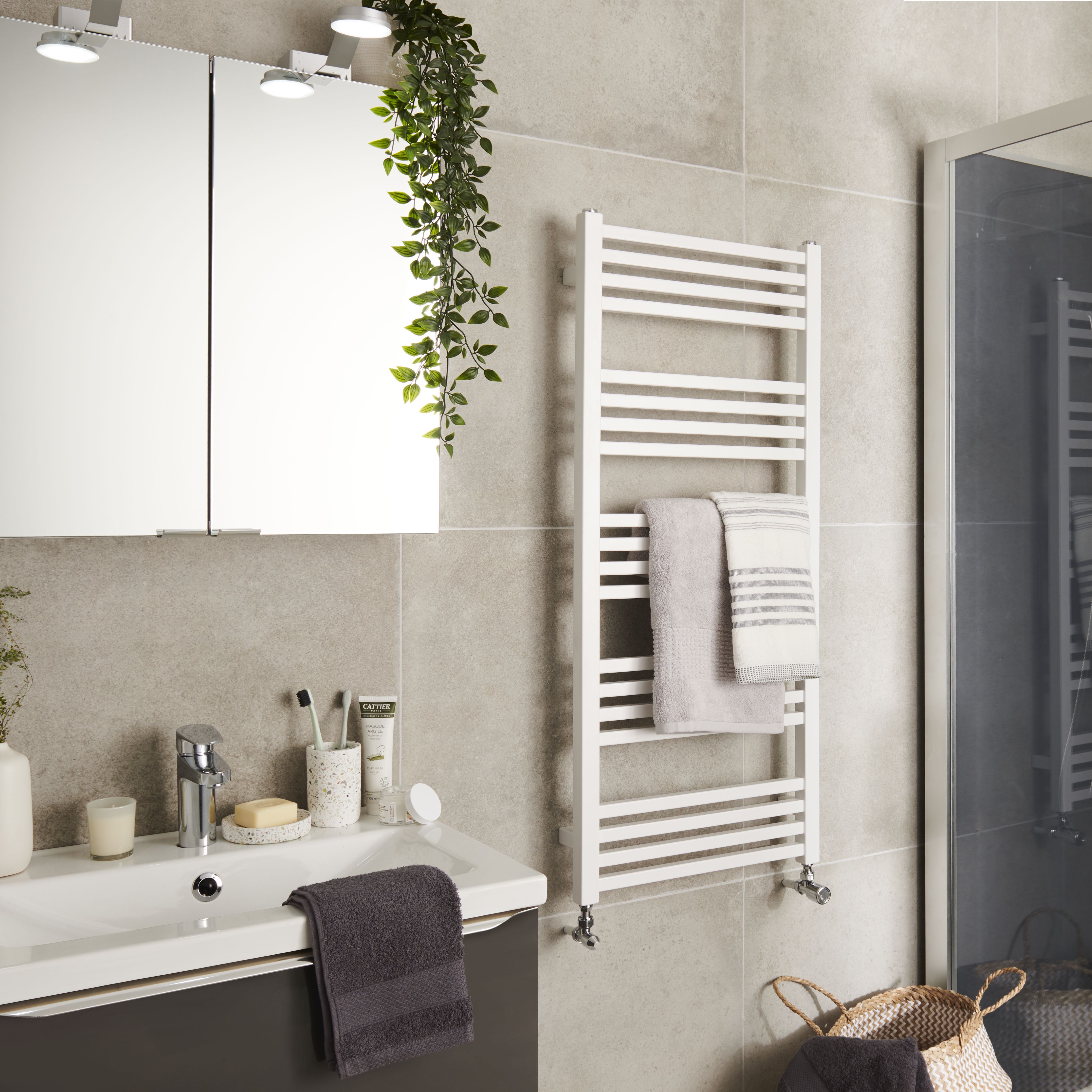 GoodHome Duala, White Vertical Flat Towel radiator (W)450mm x (H)1050mm