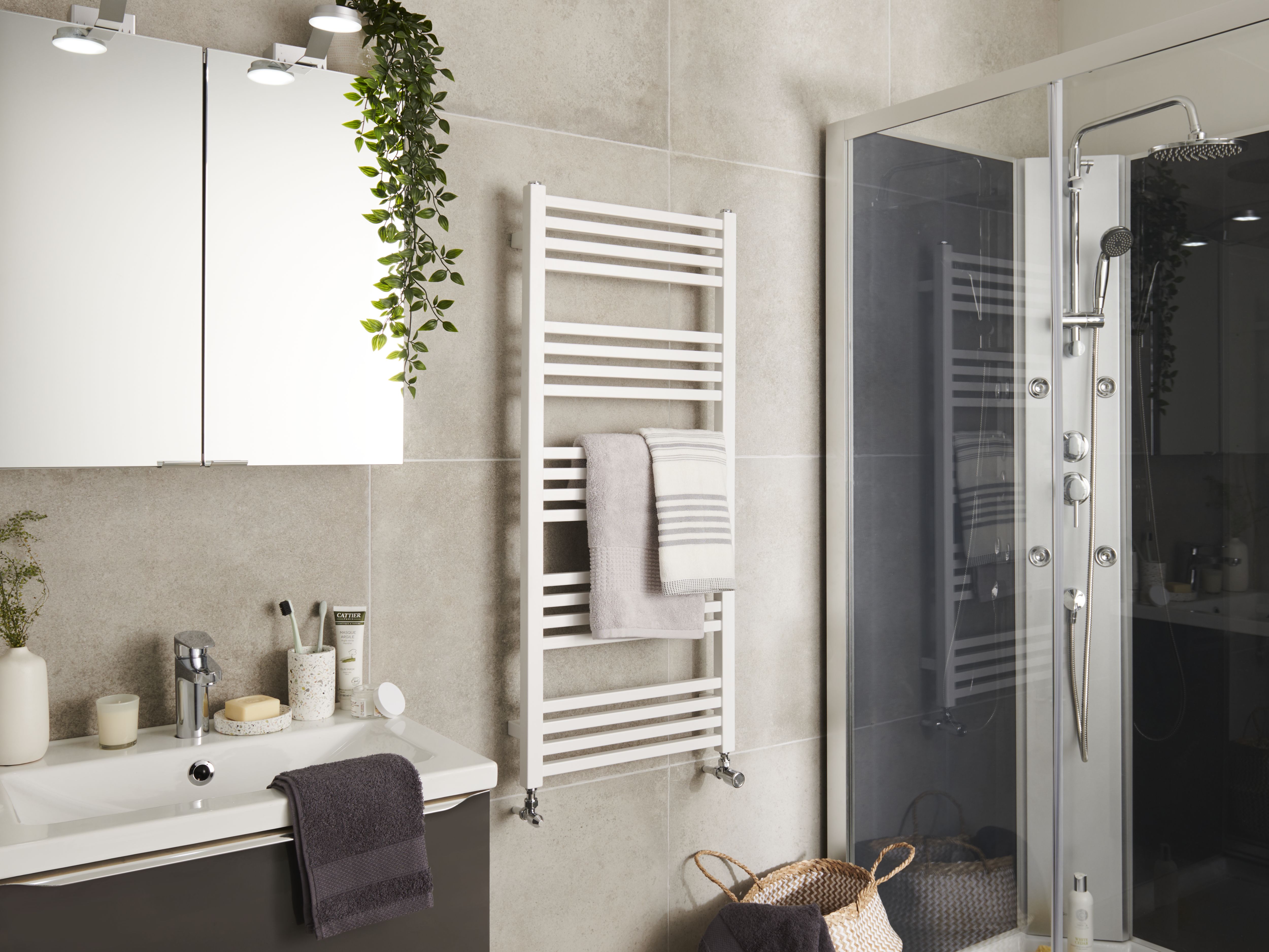 GoodHome Duala, White Vertical Flat Towel radiator (W)450mm x (H)1050mm