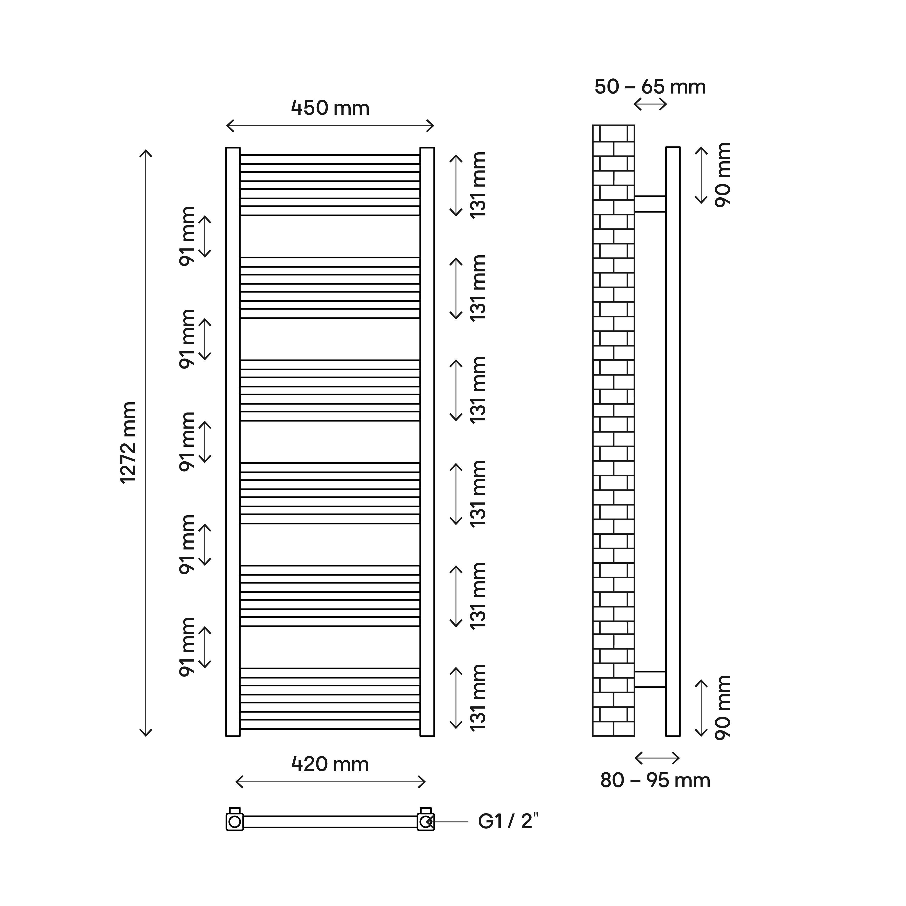 GoodHome Duala, White Vertical Flat Towel radiator (W)450mm x (H)1272mm
