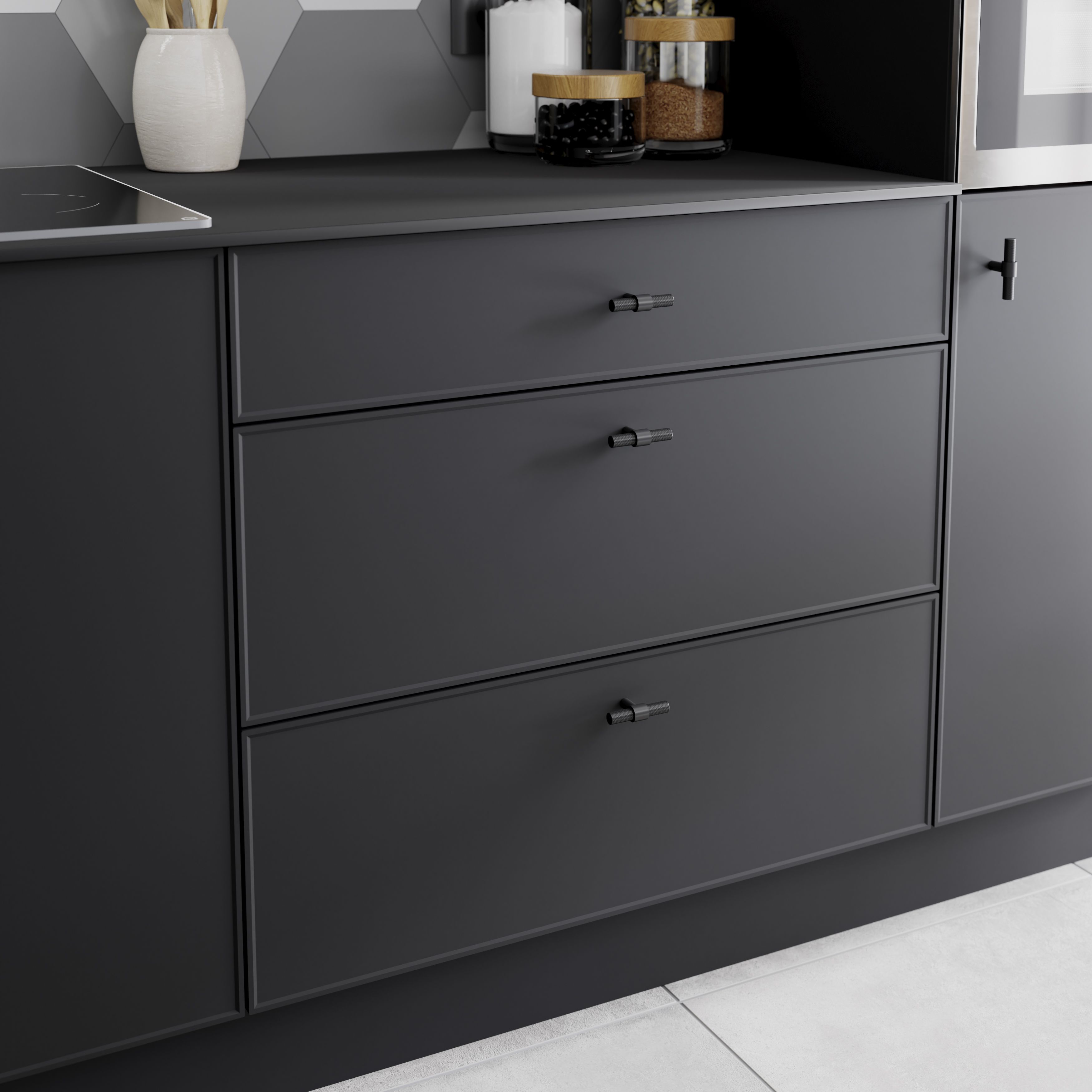 GoodHome Dukkah Matt Black Kitchen cabinets Handle (L)6.5cm