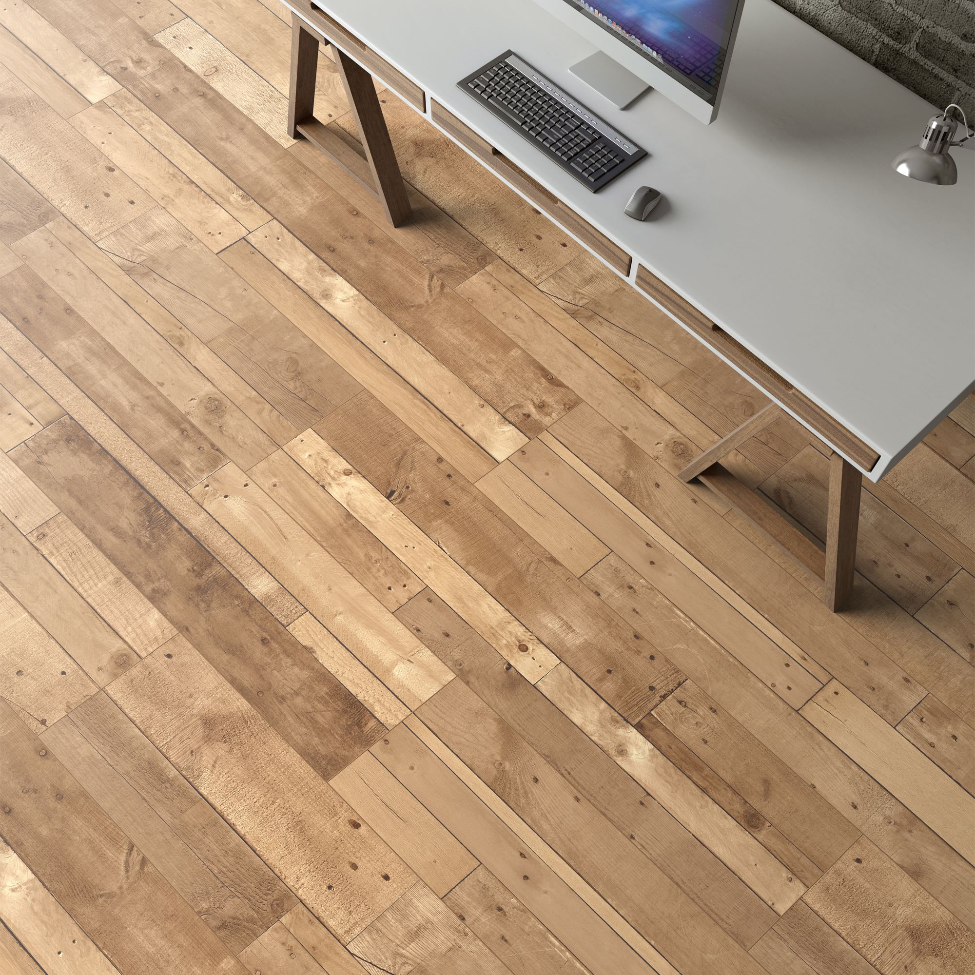 GoodHome Dunwich Blond & Light Brown Patchwork Mixed wood effect Structured Straight Laminate Flooring, 2.52m²