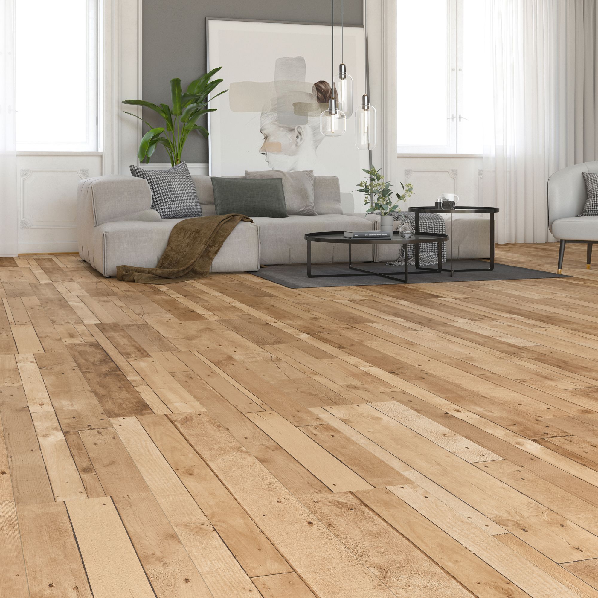 GoodHome Dunwich Blond & Light Brown Patchwork Mixed wood effect Structured Straight Laminate Flooring, 2.52m²