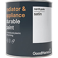 GoodHome Durable North pole (Brilliant white) Satin Radiator & appliance paint, 750ml