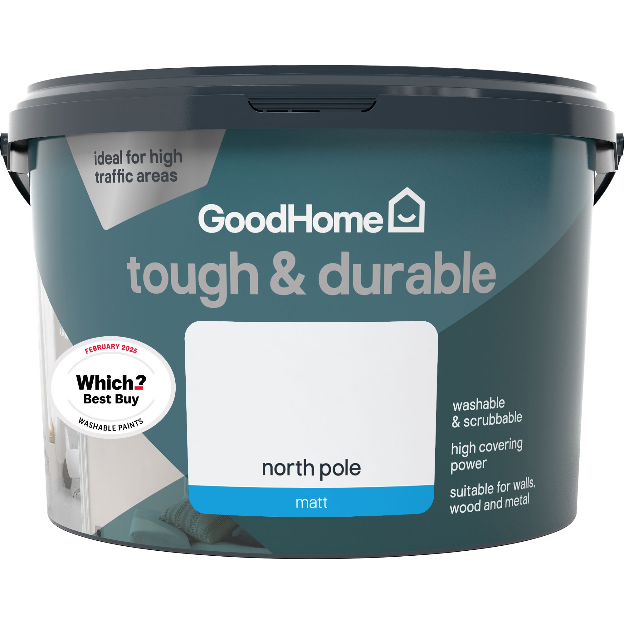 GoodHome Durable North pole Matt Emulsion paint, 2.5L