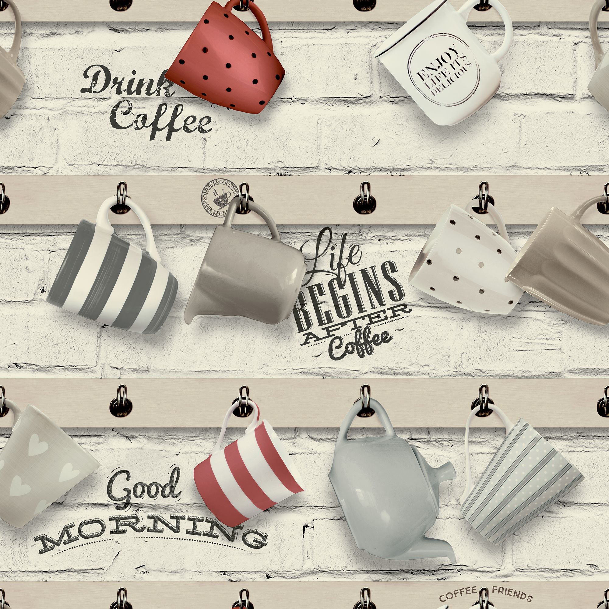 GoodHome Eclipta Multicolour Café Smooth Wallpaper Sample