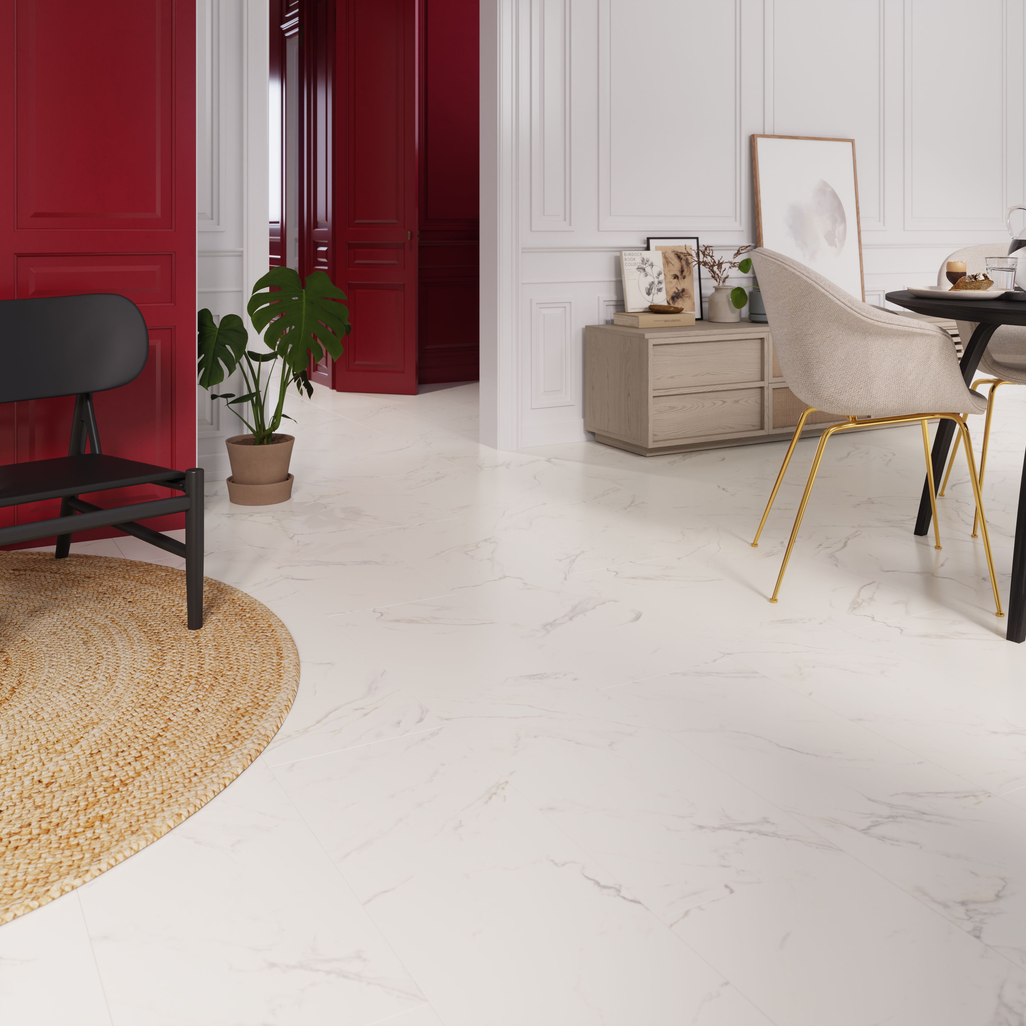 GoodHome Elegance White Marble effect Laminate Flooring Sample