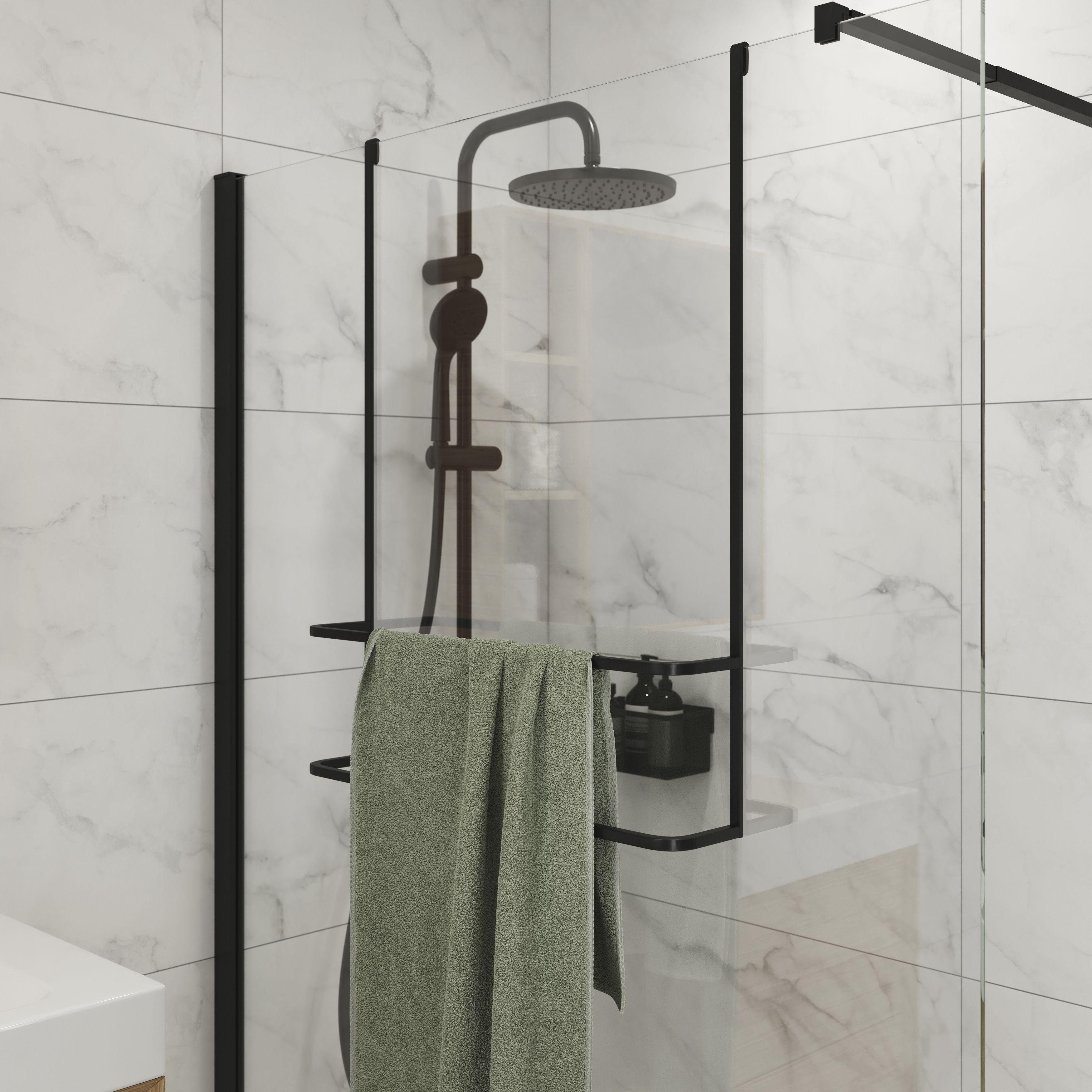 GoodHome Elland Double Matt Black Steel Wall-mounted Towel rail (W)60cm