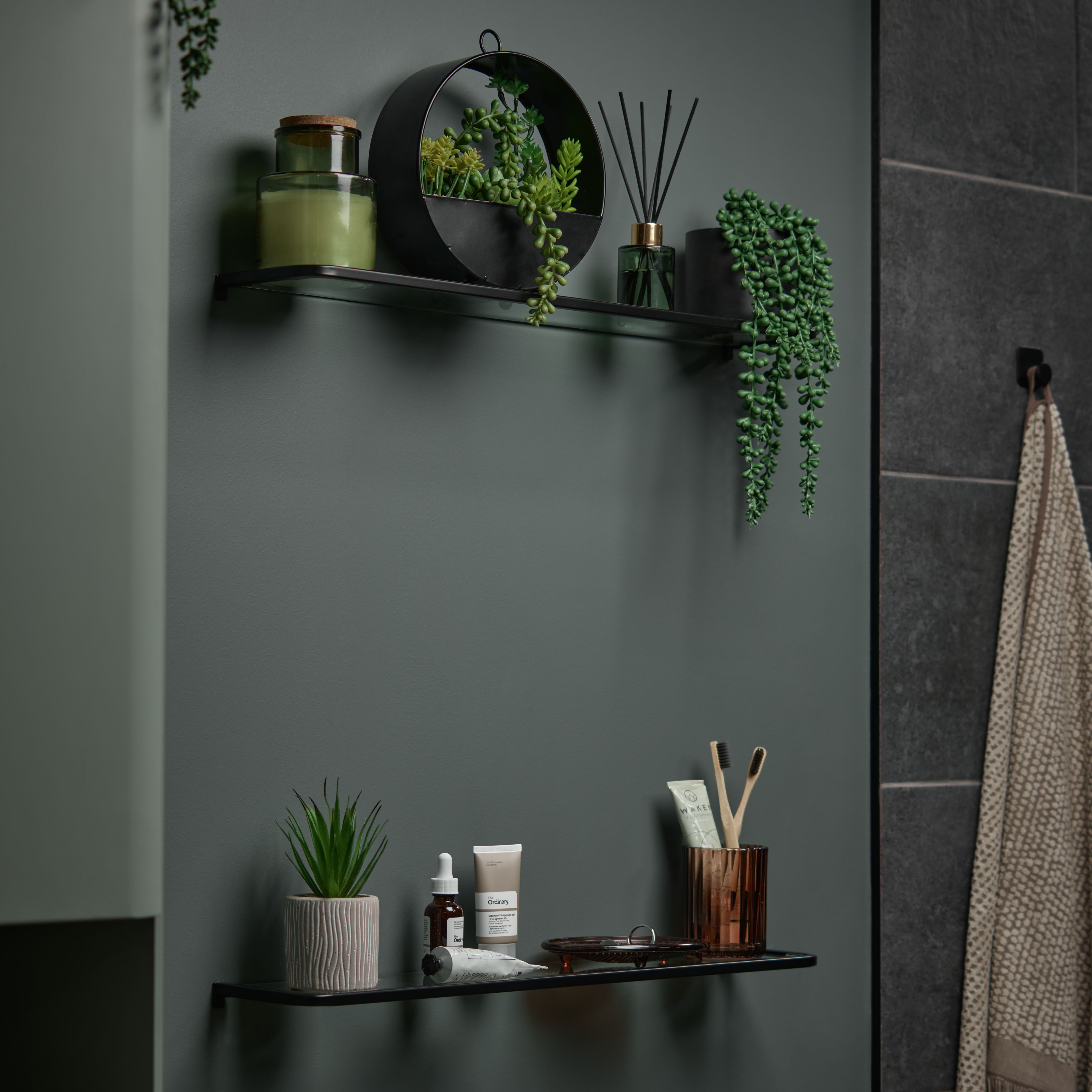 GoodHome Elland Matt Black Wall-mounted Bathroom Shelf (D)12cm (H)2cm (L)60cm