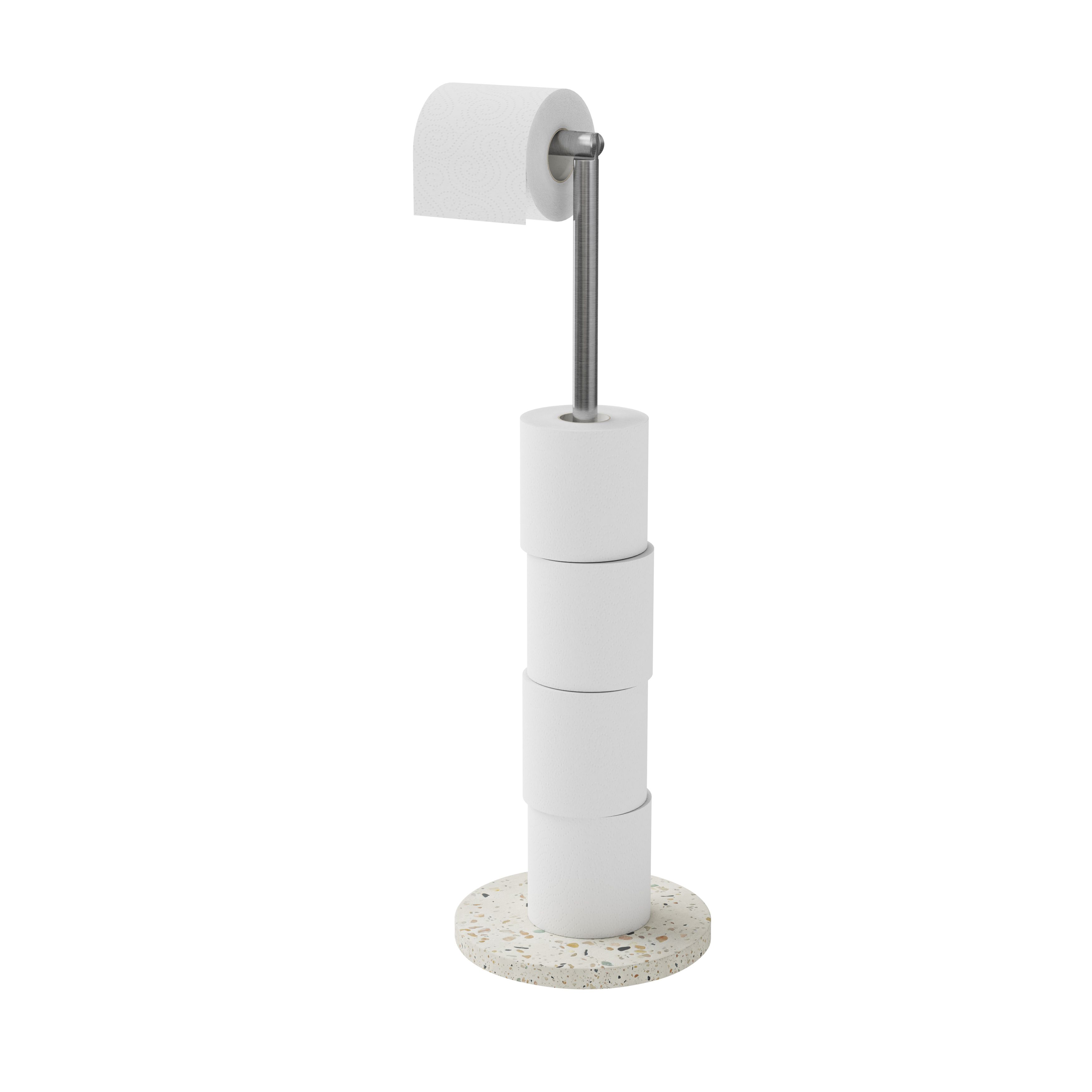 GoodHome Elland Matt Brushed Terrazzo effect Freestanding Toilet roll holder stand (H)690mm (W)215mm