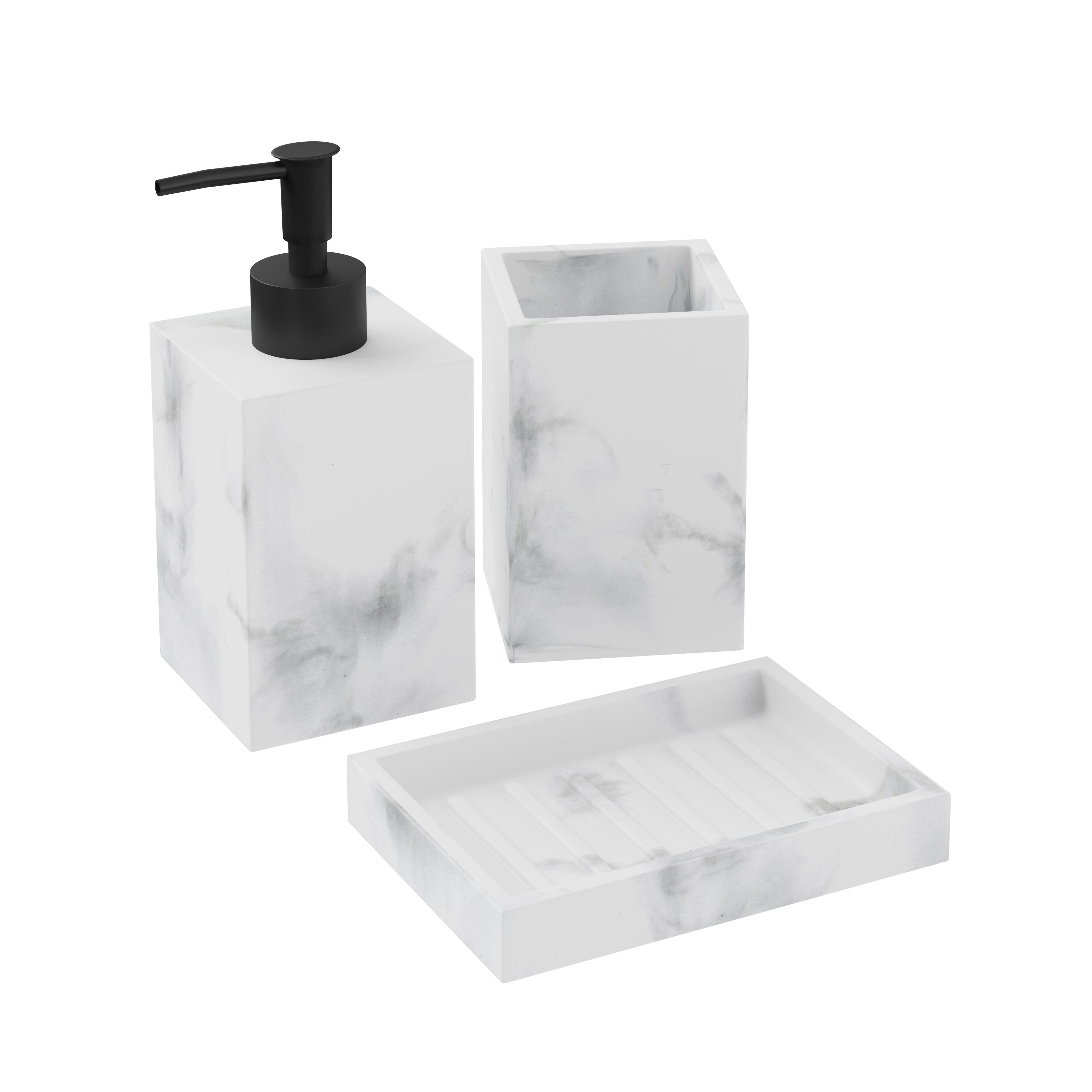 GoodHome Elland Matt White, grey Marble effect Polyresin Freestanding Soap dispenser