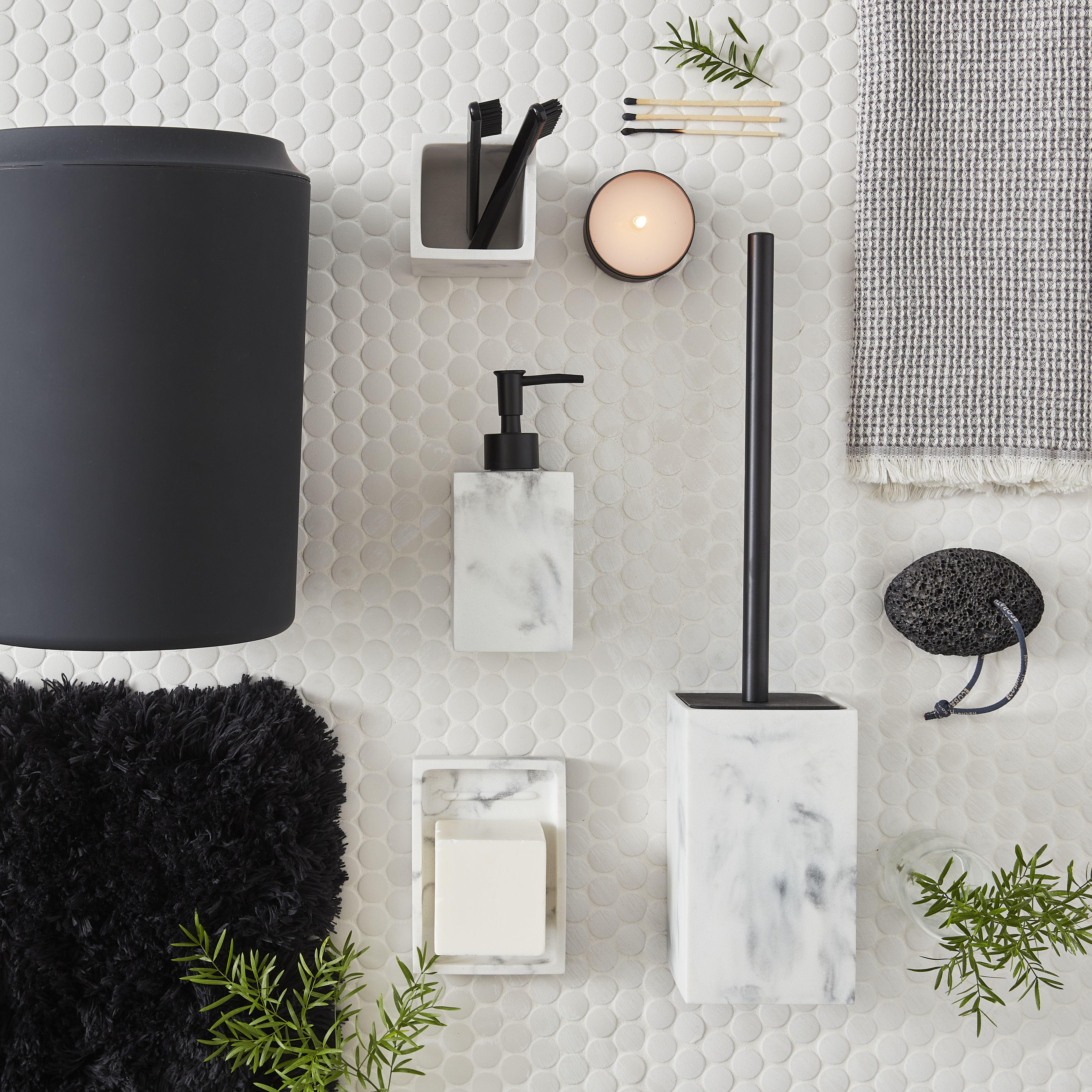 GoodHome Elland Polymer resin, silicone & stainless steel Marble effect Toilet brush & holder