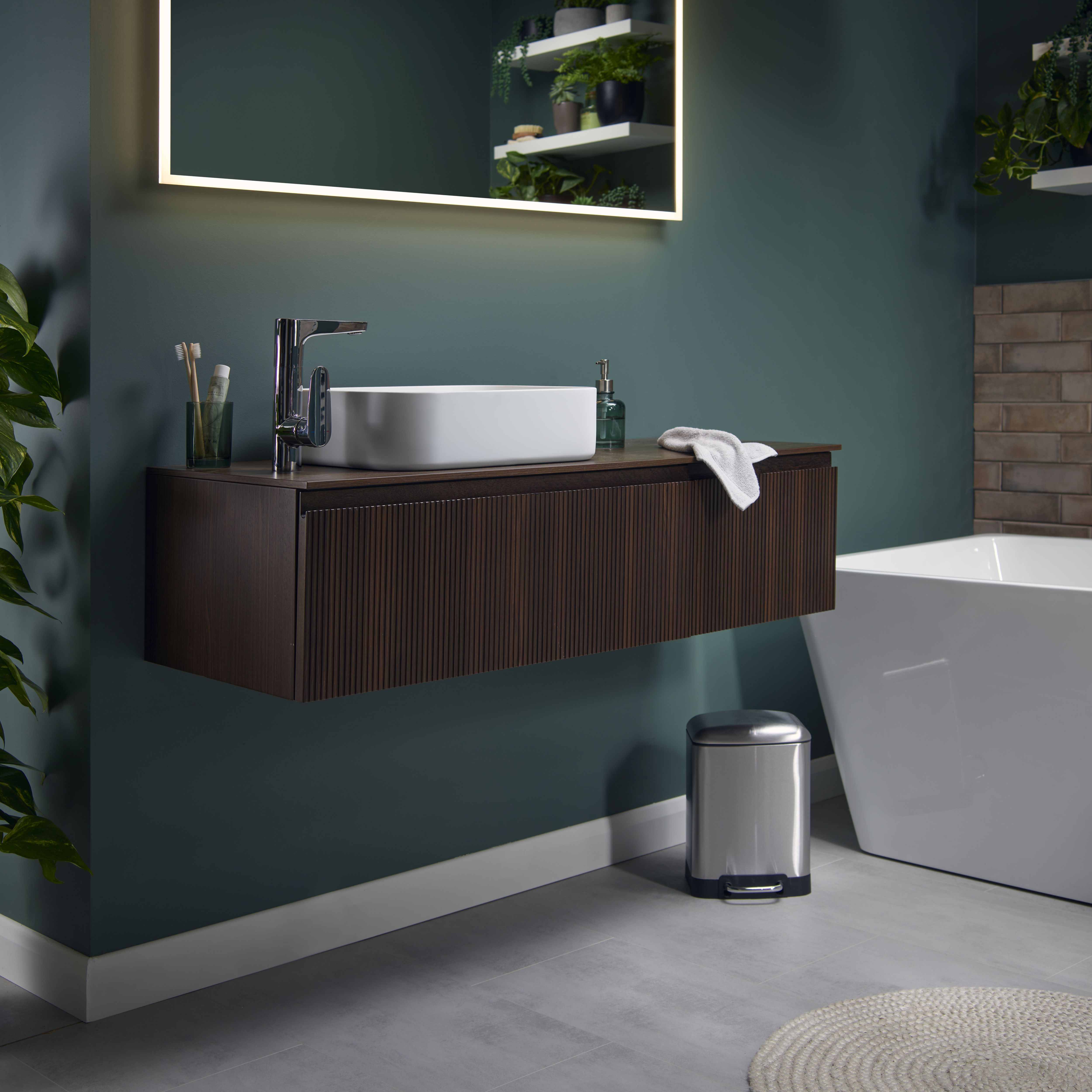 GoodHome Elland Silver Metal Bathroom Bin - 5L