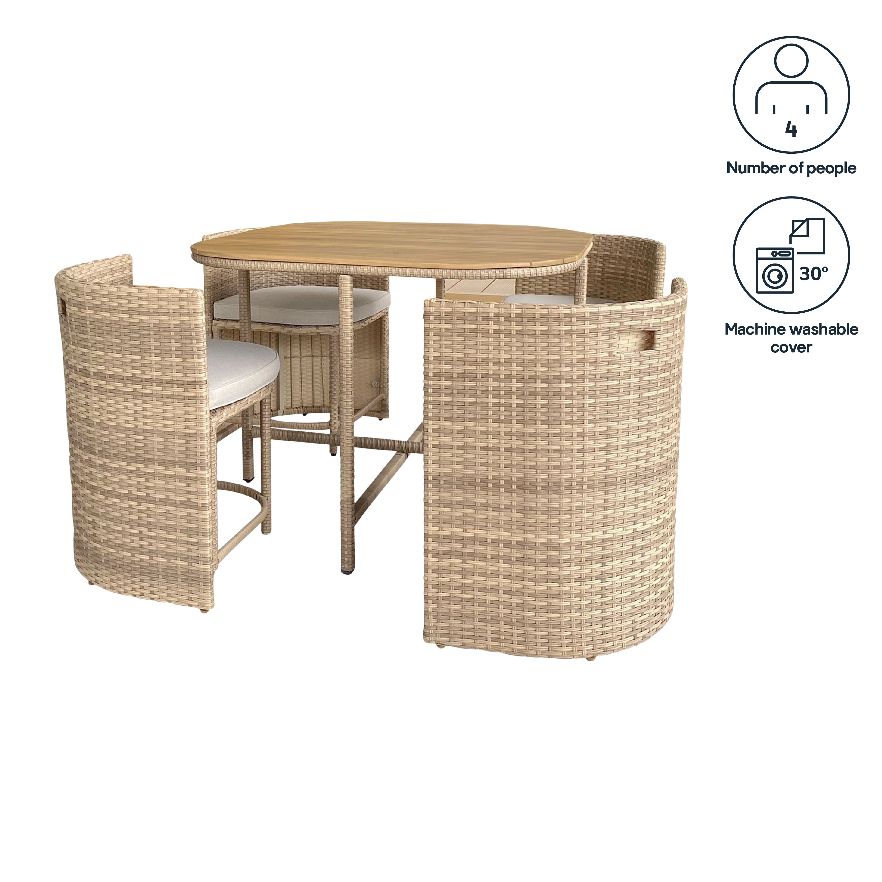 GoodHome Elos Beige Rattan effect 4 seater Dining set