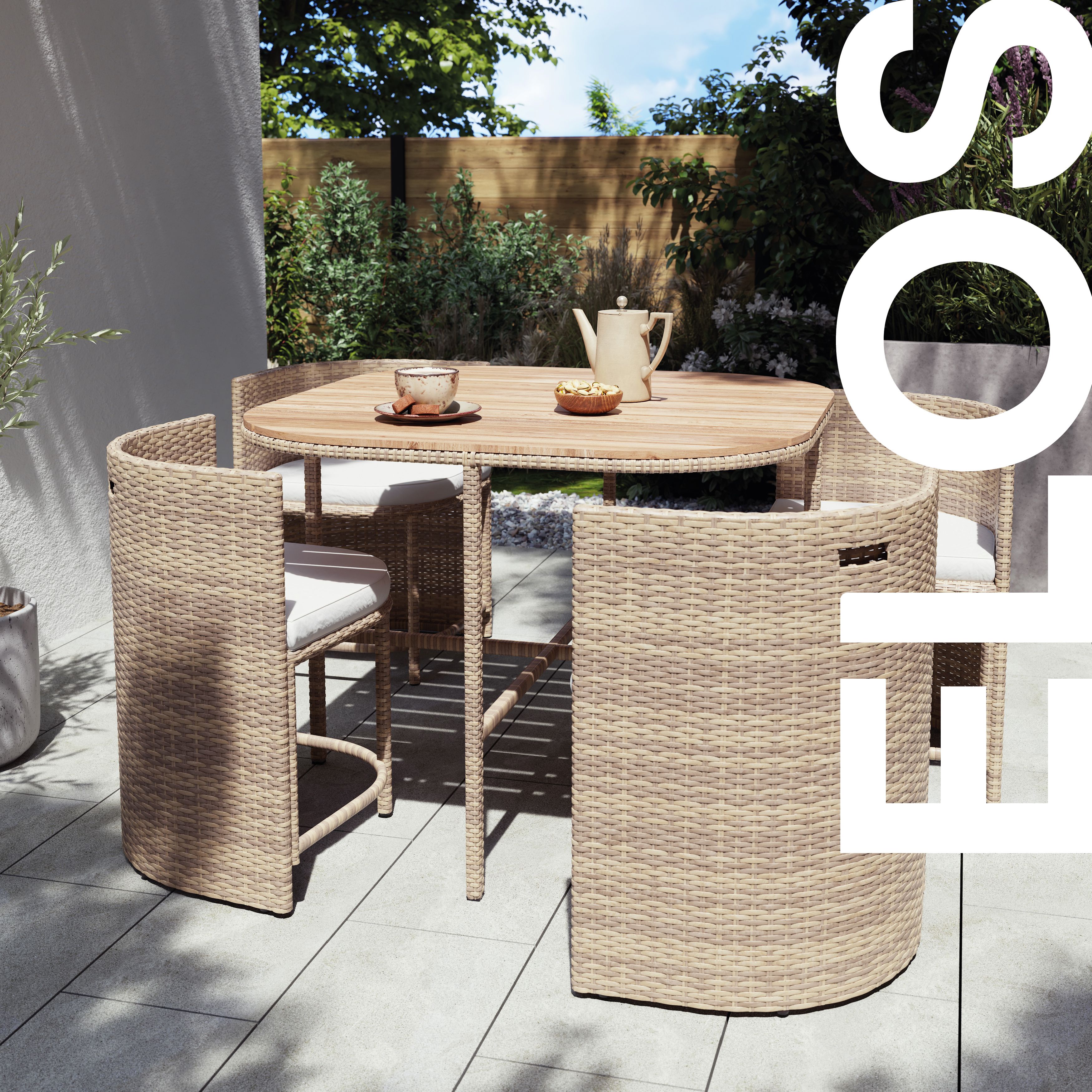 GoodHome Elos Beige Rattan effect 4 seater Dining set