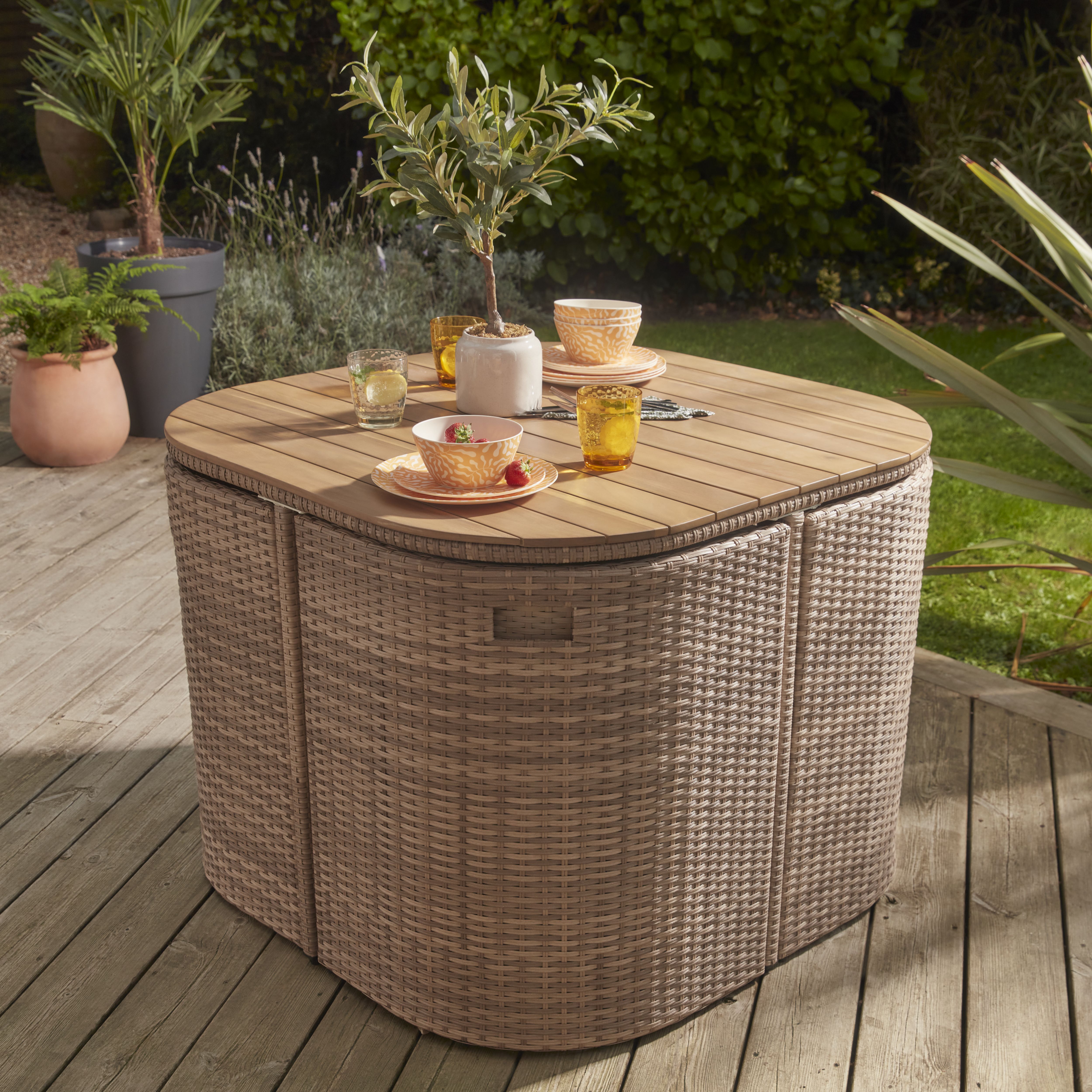 GoodHome Elos Beige Rattan effect 4 seater Dining set