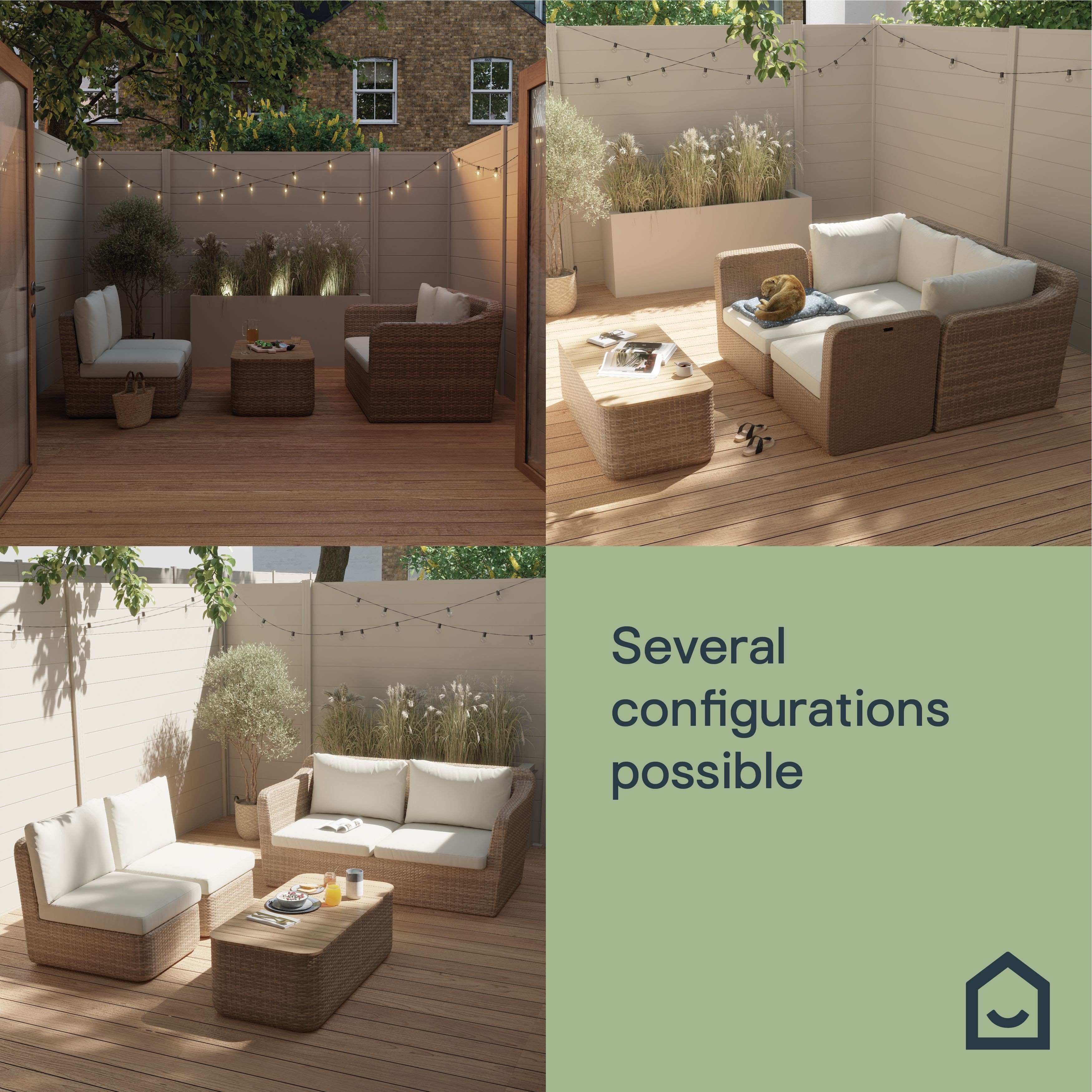 GoodHome Elos Matt Beige 4 Seater Modular Coffee set