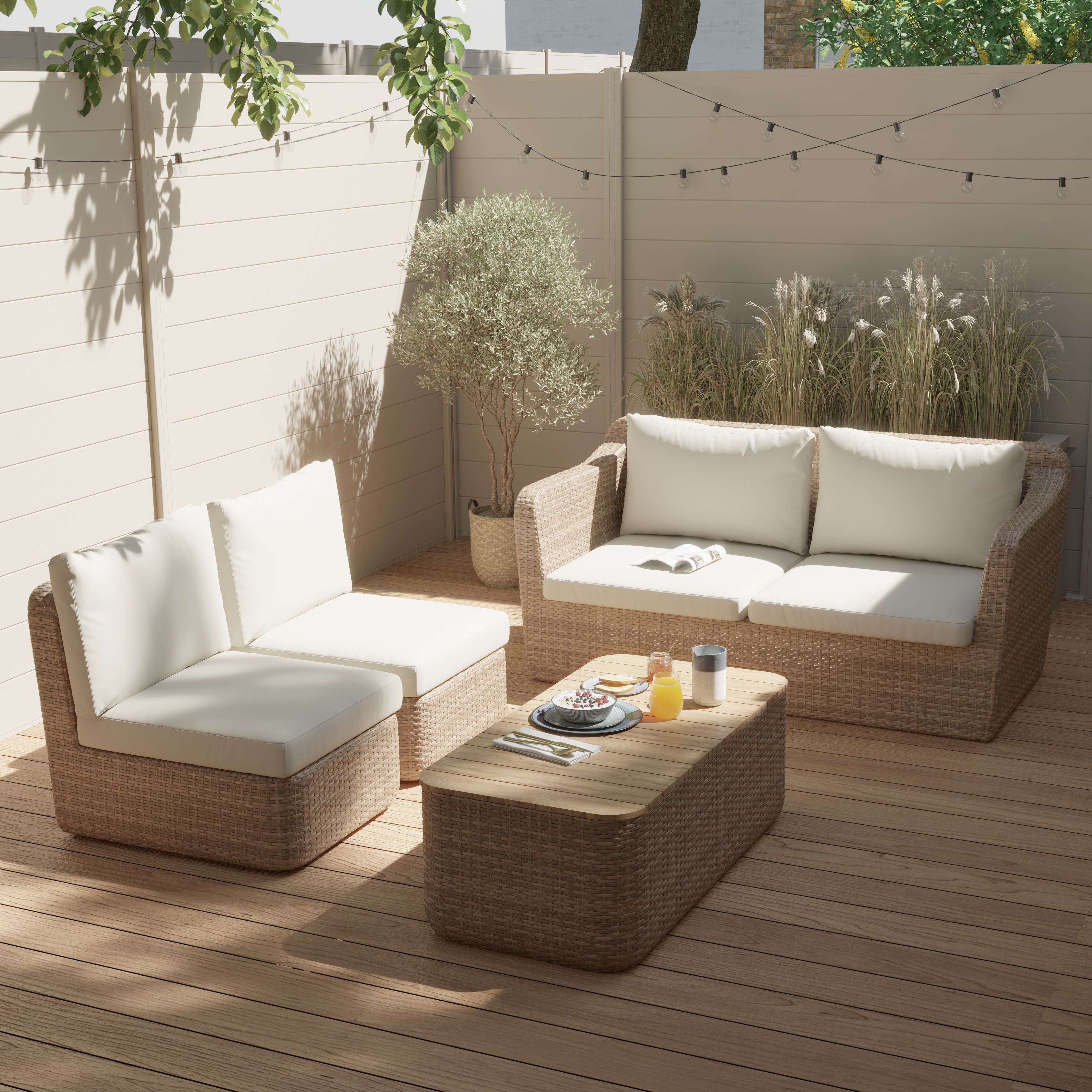 GoodHome Elos Matt Beige 4 Seater Modular Coffee set