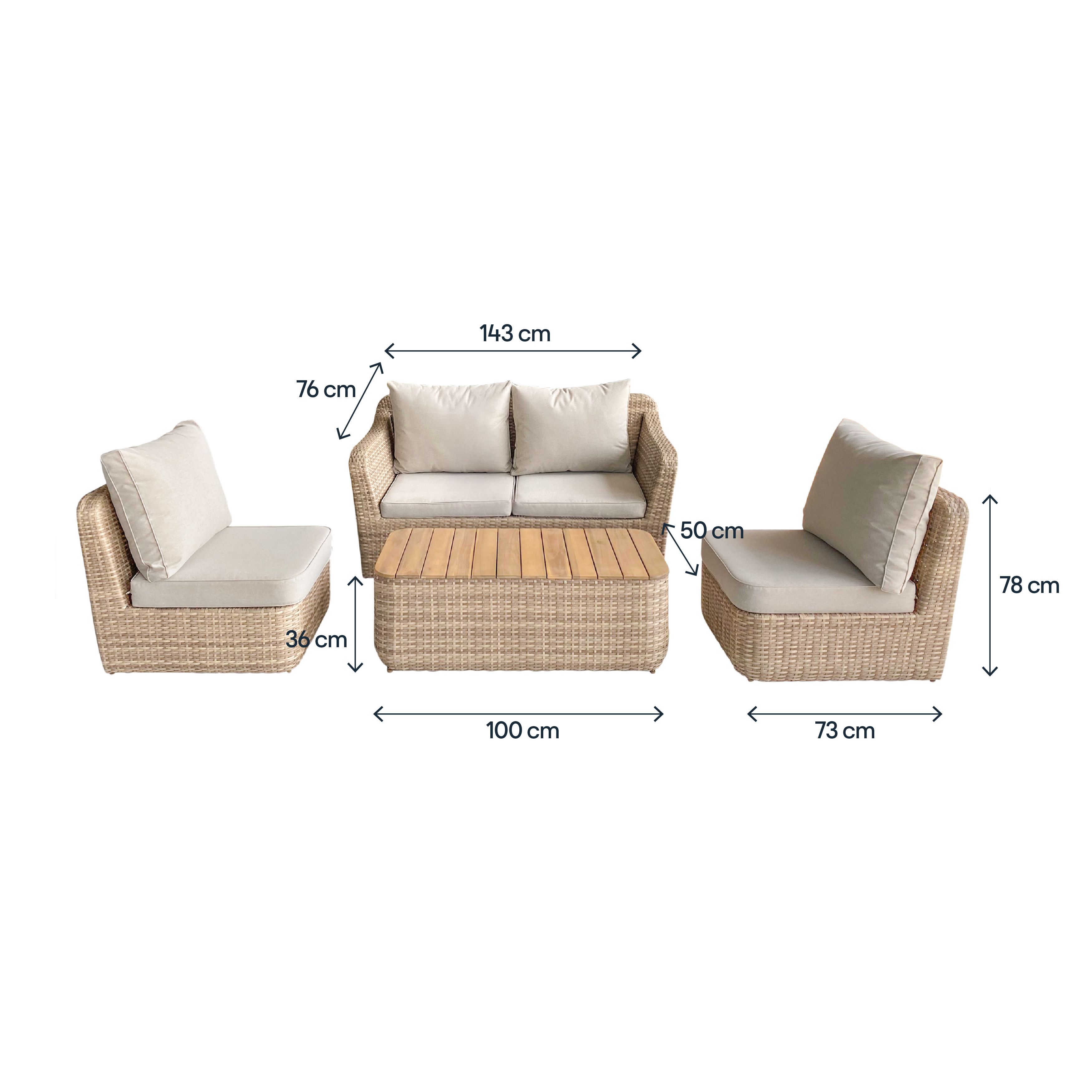 GoodHome Elos Matt Beige 4 Seater Modular Coffee set