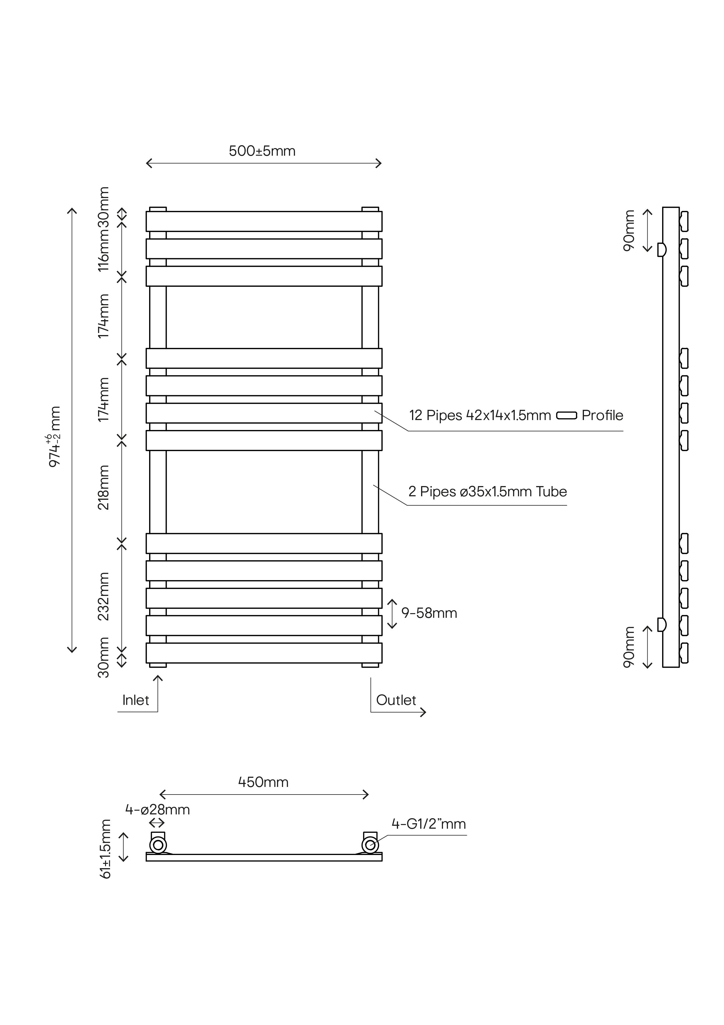 GoodHome Emsworth, White Vertical Flat Towel radiator (W)500mm x (H)974mm