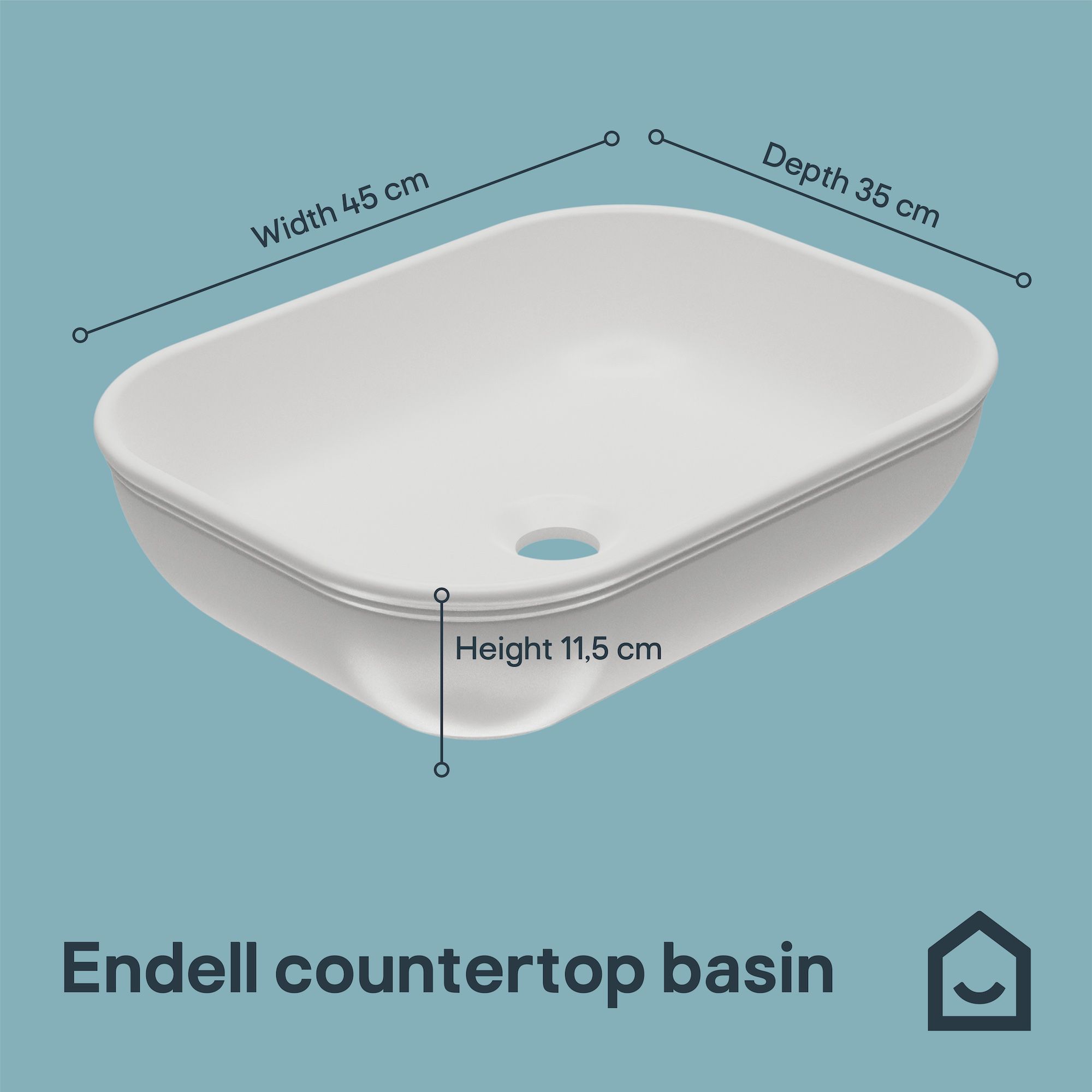 GoodHome Endell Gloss White Rectangular Counter top Basin (W)45cm