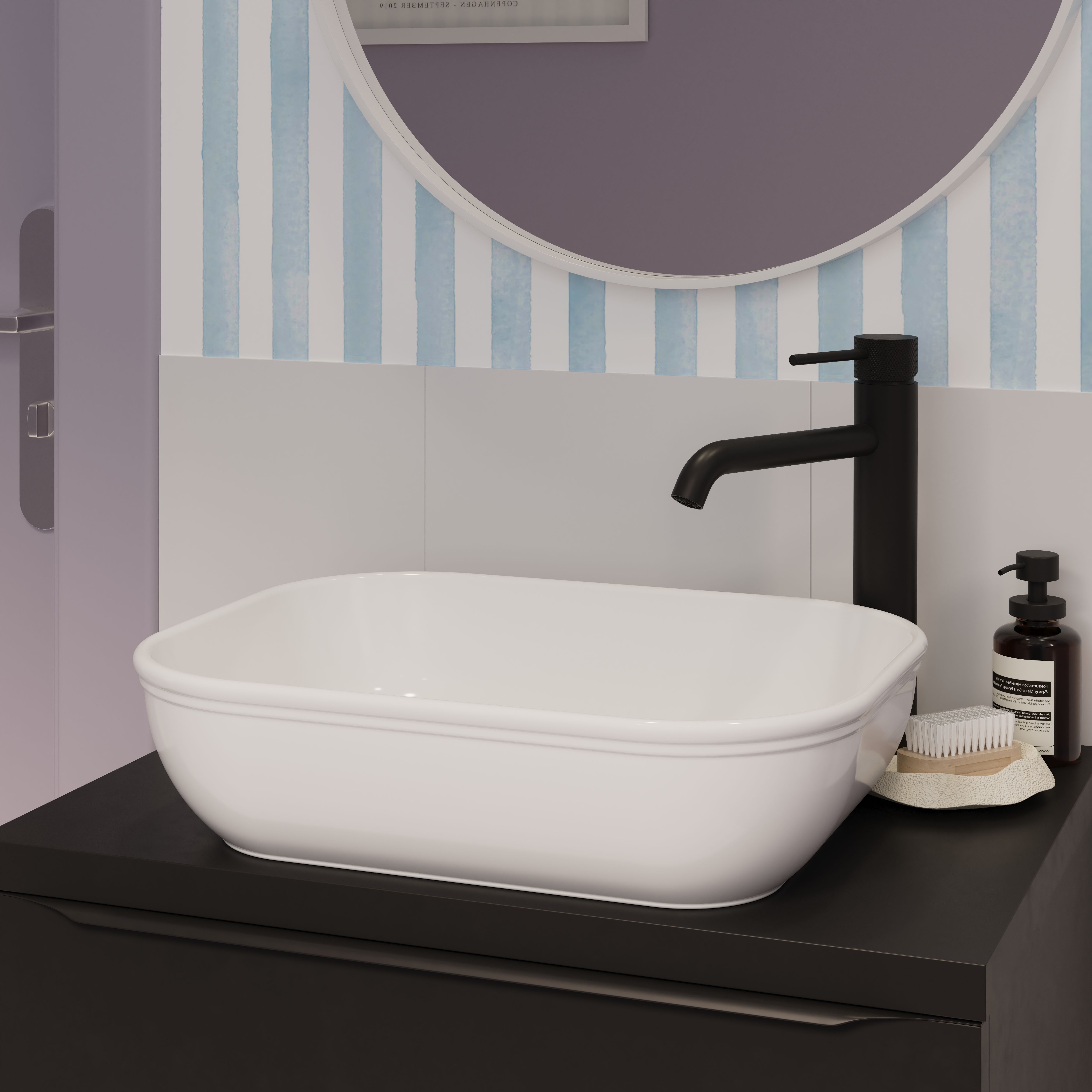 GoodHome Endell Gloss White Rectangular Counter top Basin (W)45cm