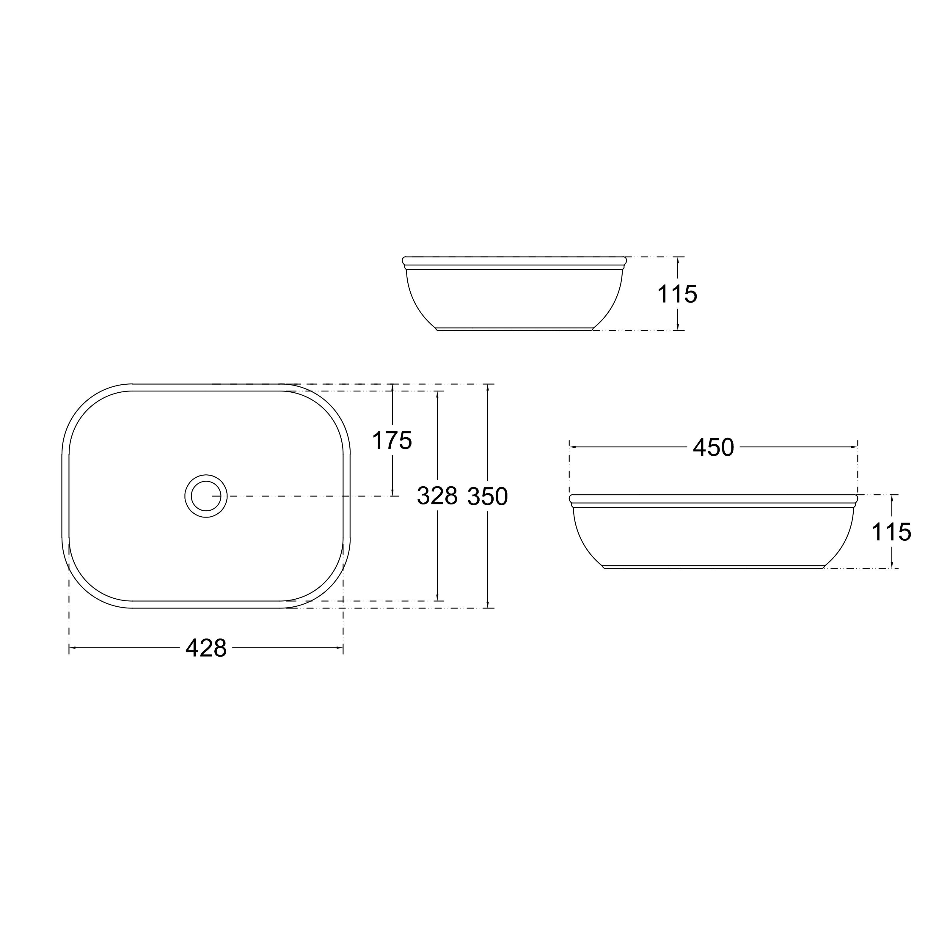 GoodHome Endell Gloss White Rectangular Counter top Basin (W)45cm