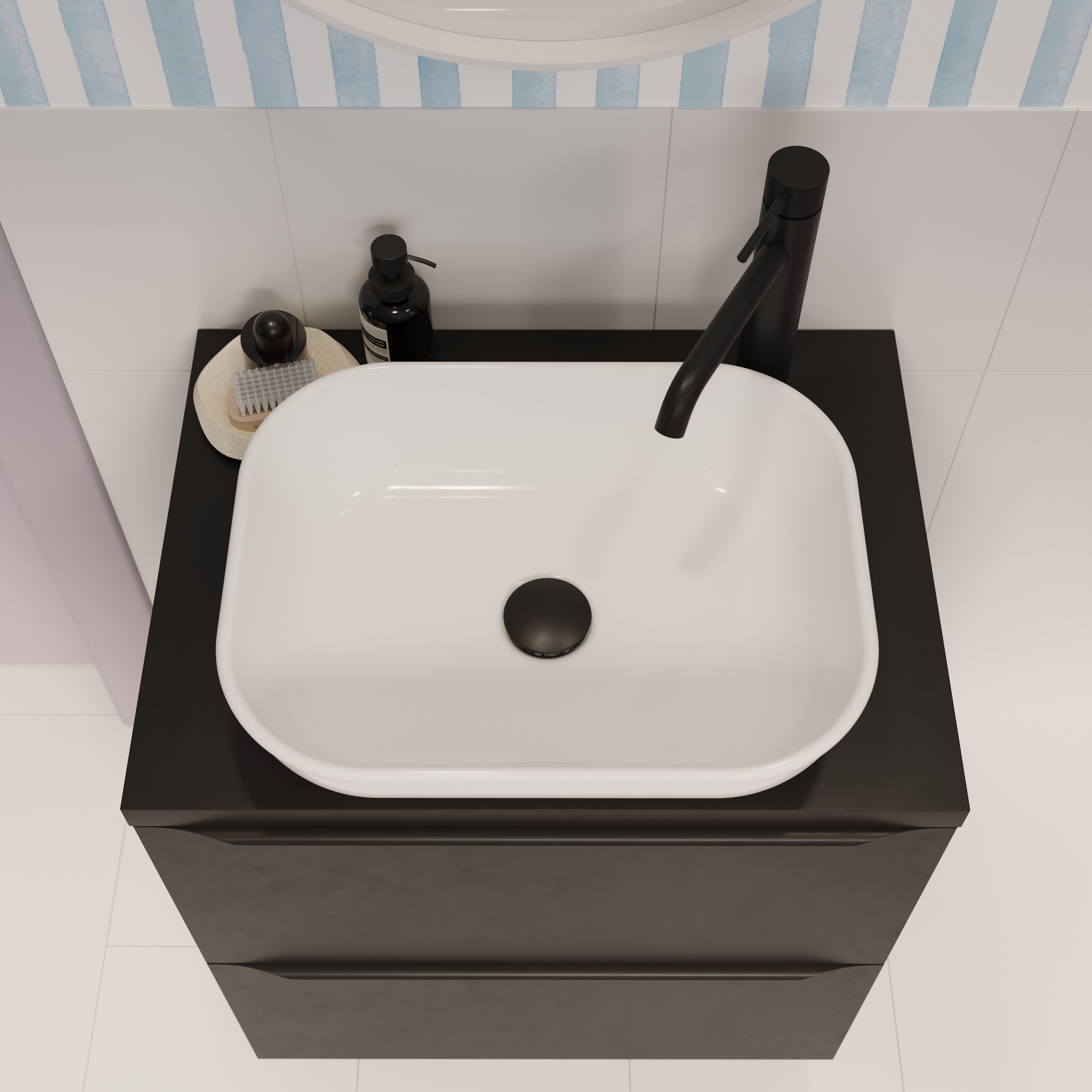 GoodHome Endell Gloss White Rectangular Counter top Basin (W)45cm