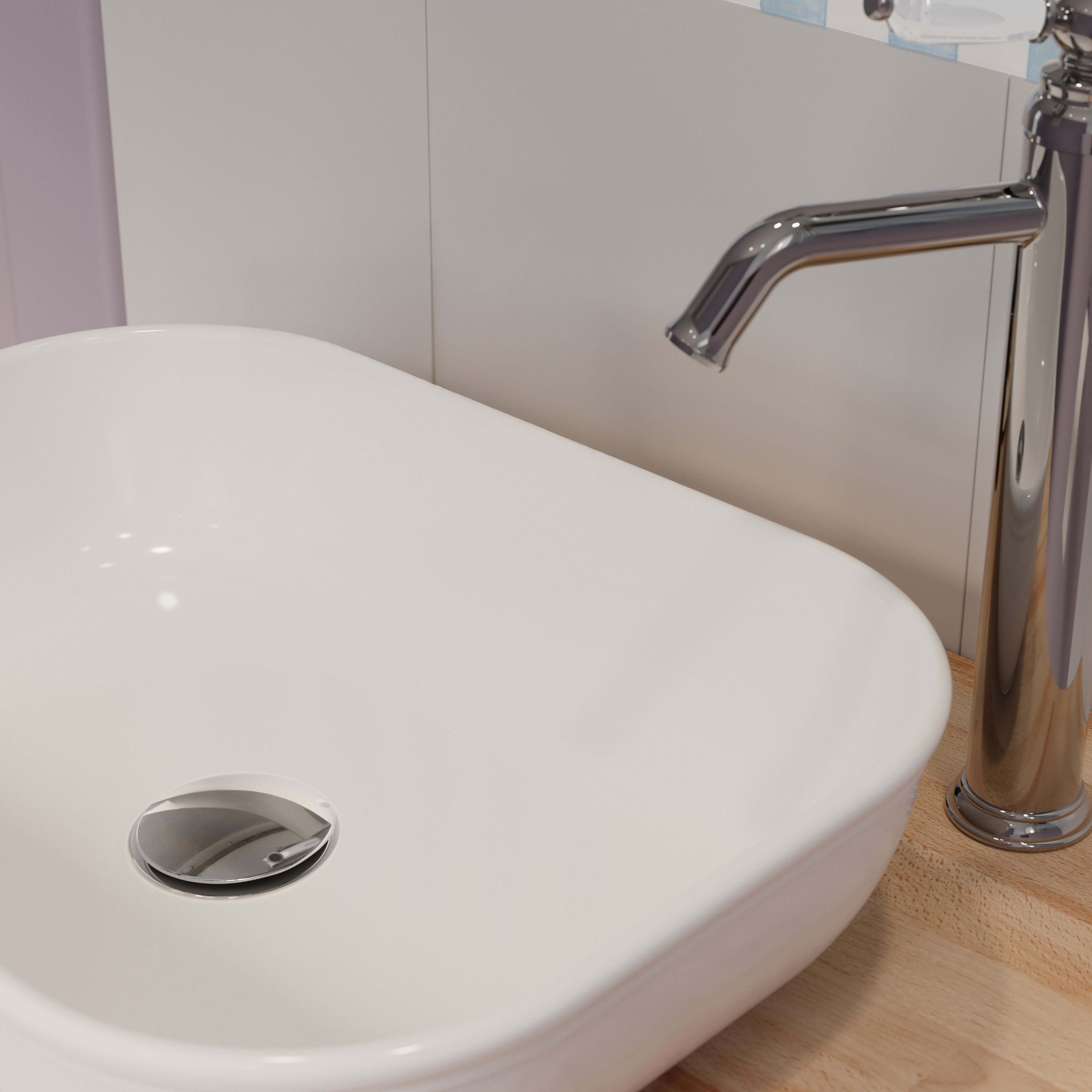 GoodHome Endell Gloss White Rectangular Counter top Basin (W)45cm