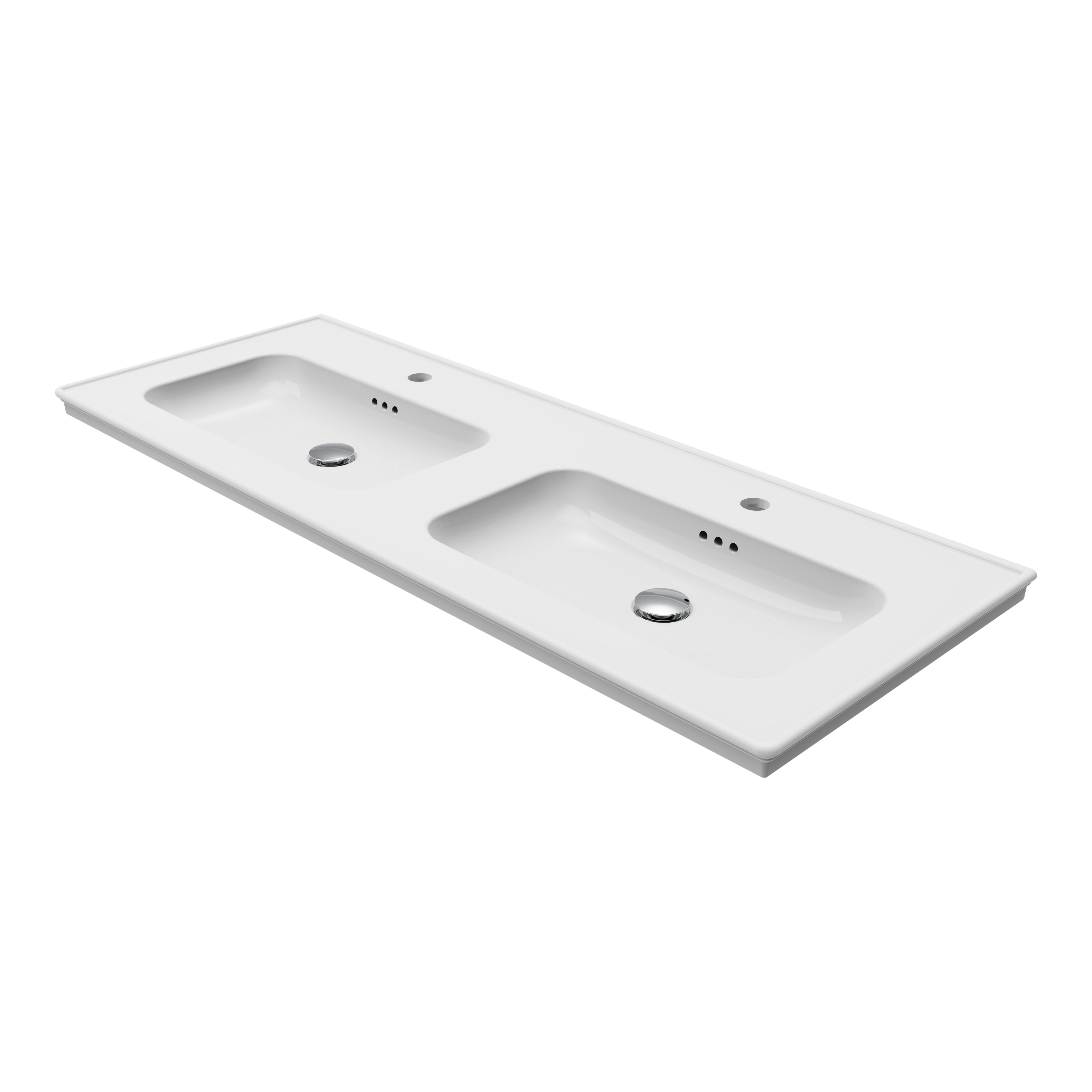 GoodHome Endell Gloss White Rectangular Double Vanity Basin (W)123.6cm