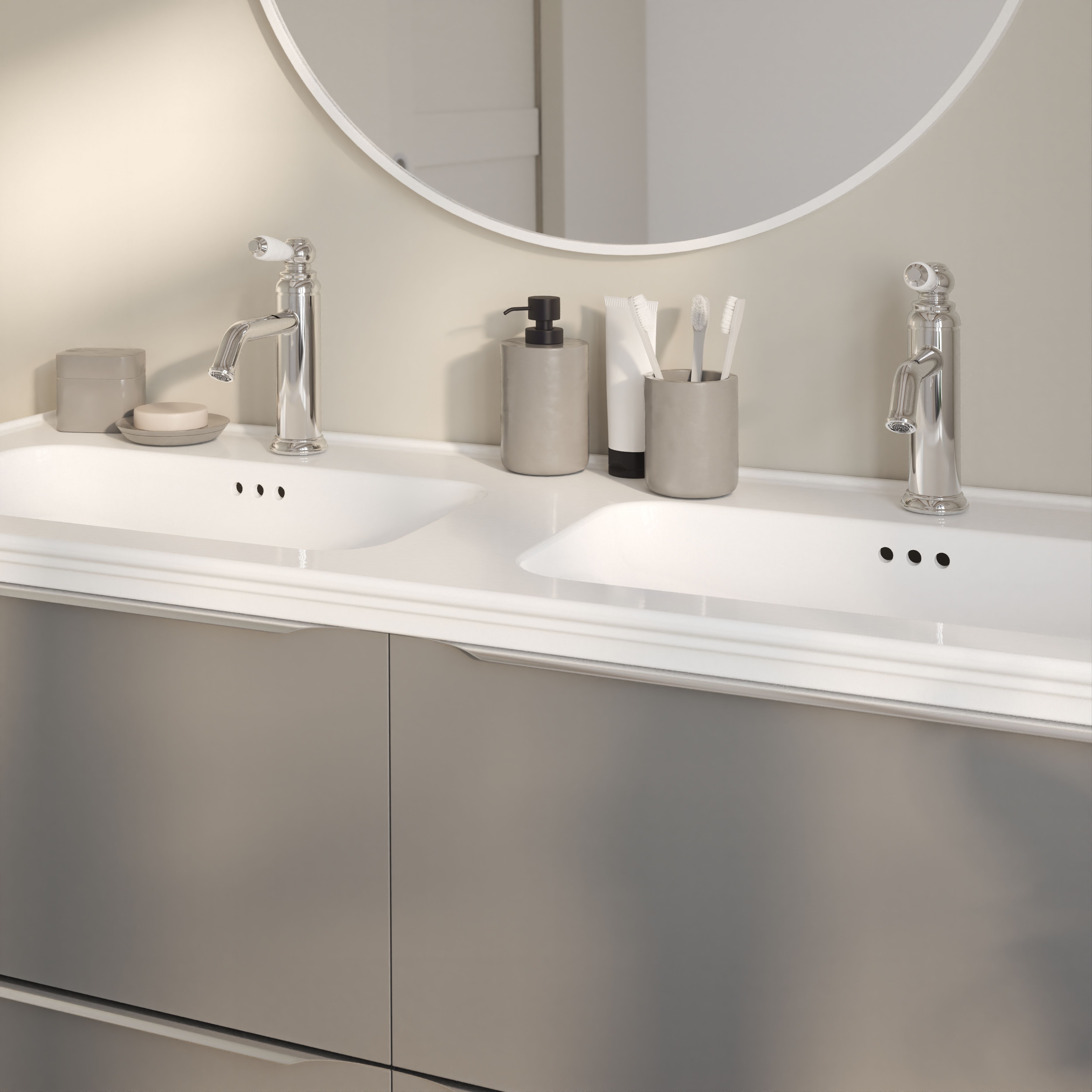 GoodHome Endell Gloss White Rectangular Double Vanity Basin (W)123.6cm