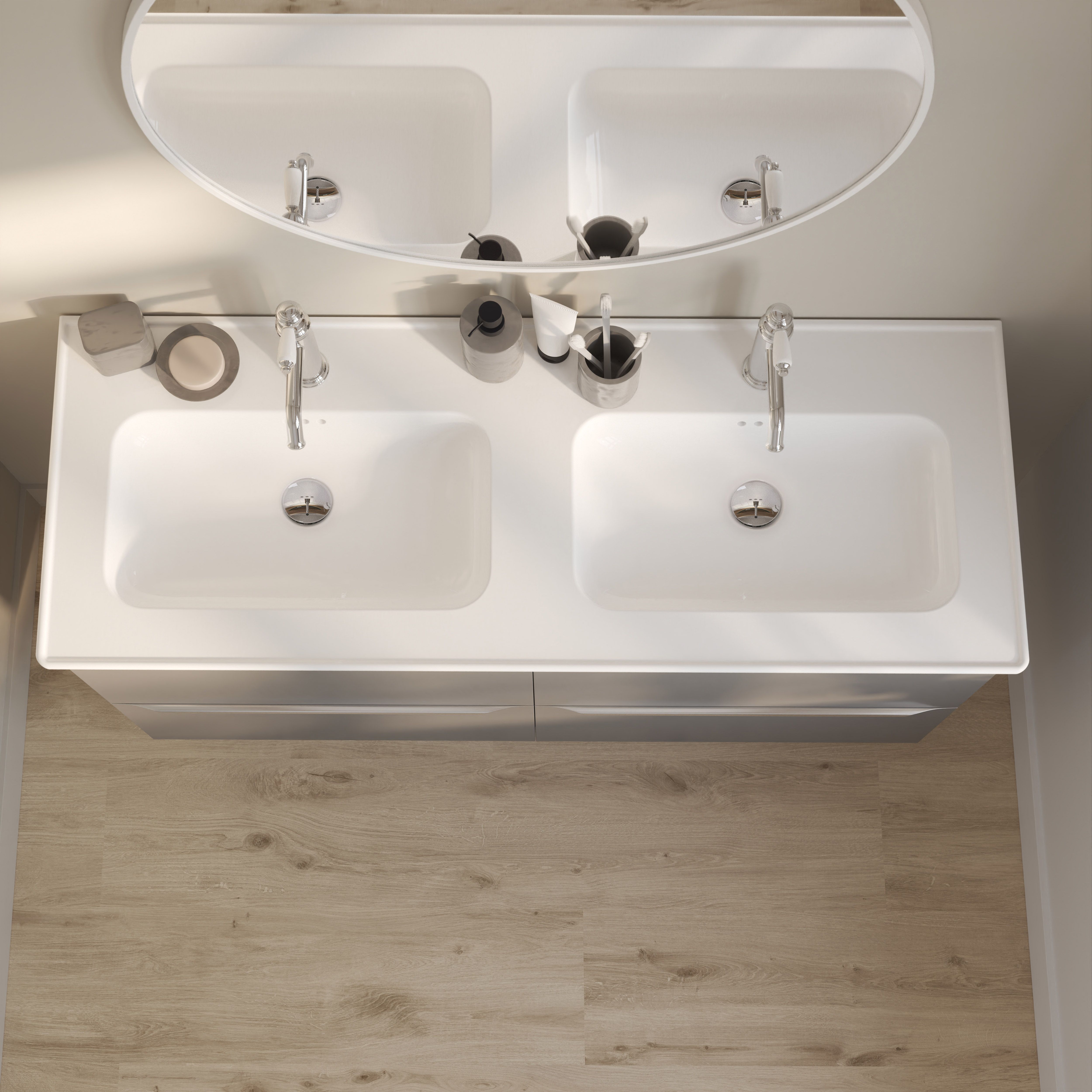 GoodHome Endell Gloss White Rectangular Double Vanity Basin (W)123.6cm