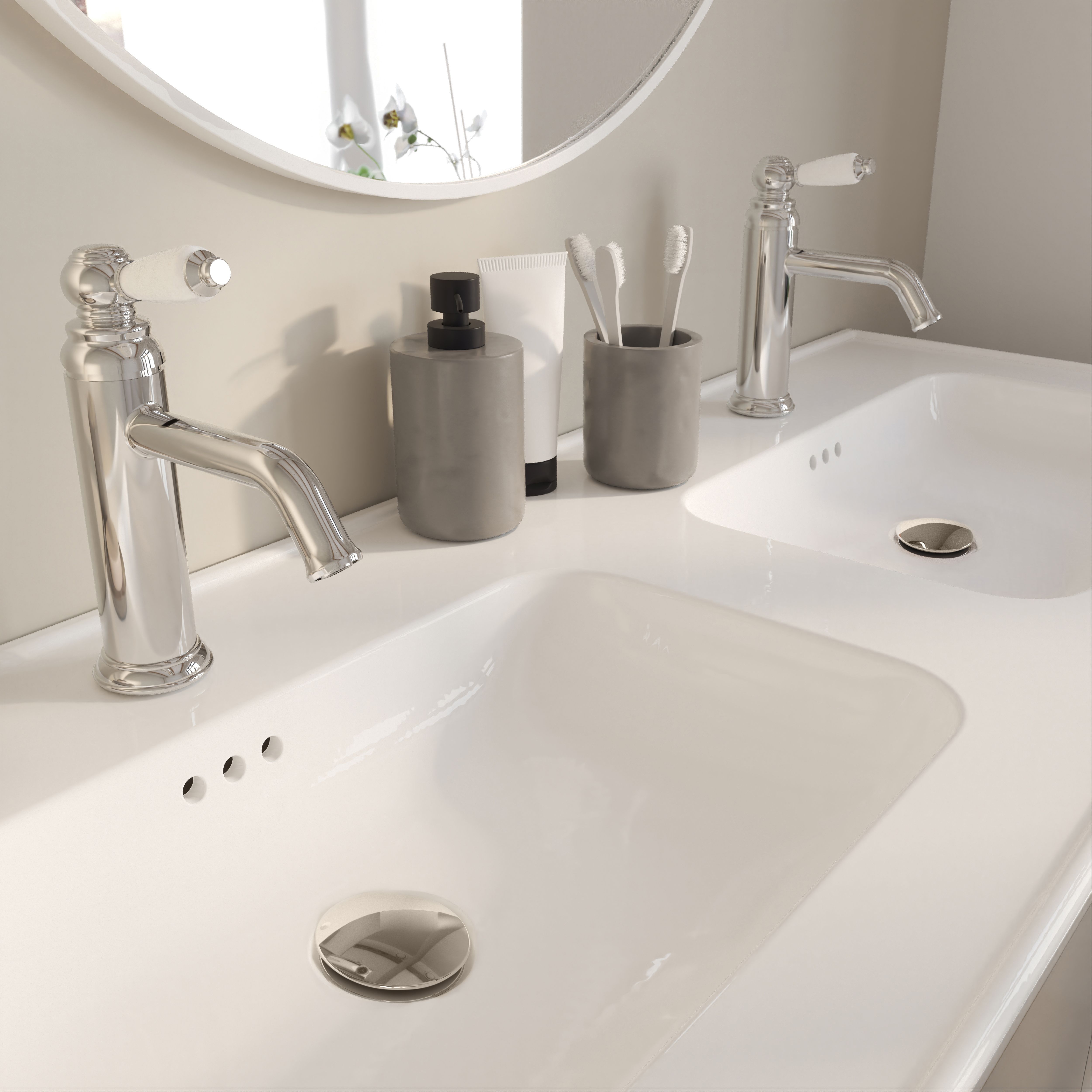 GoodHome Endell Gloss White Rectangular Double Vanity Basin (W)123.6cm