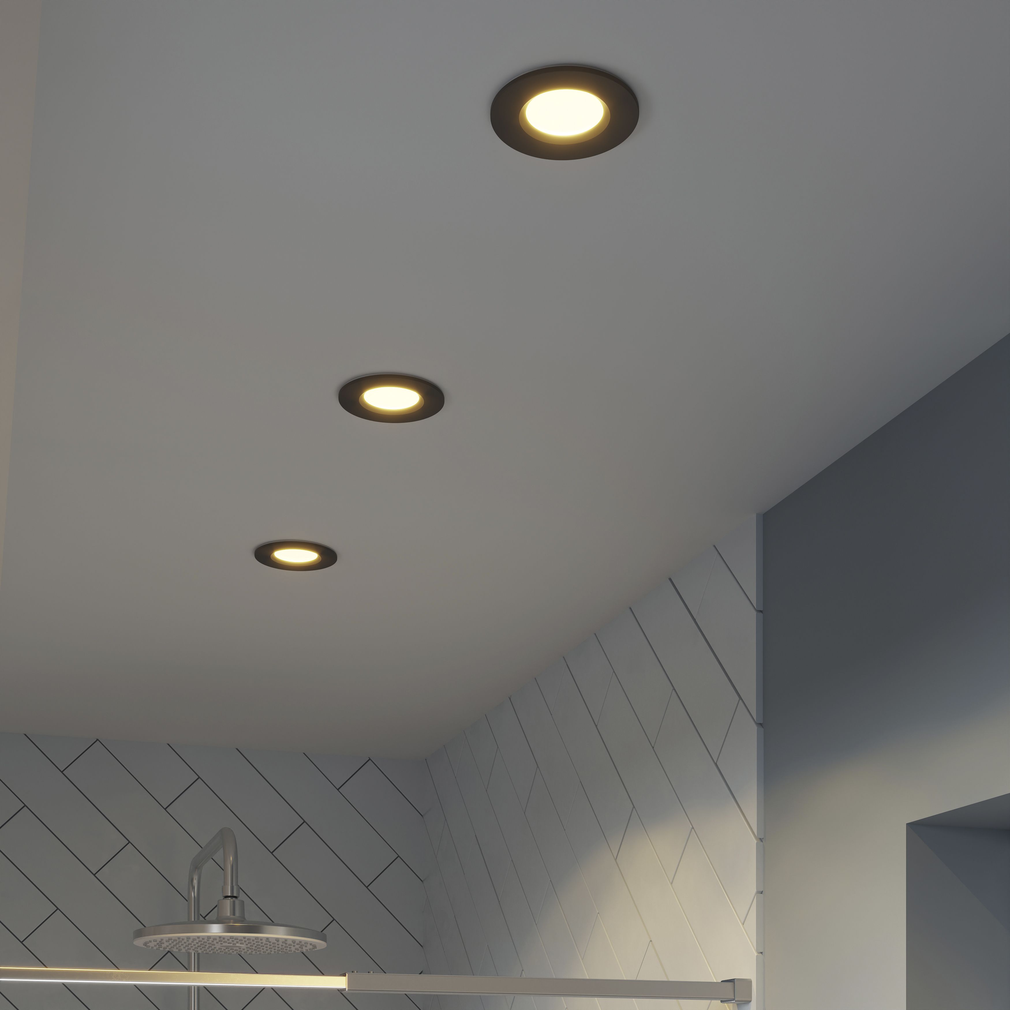 GoodHome Etana Black Non-adjustable LED Downlight 4.7W IP65, Set of 3