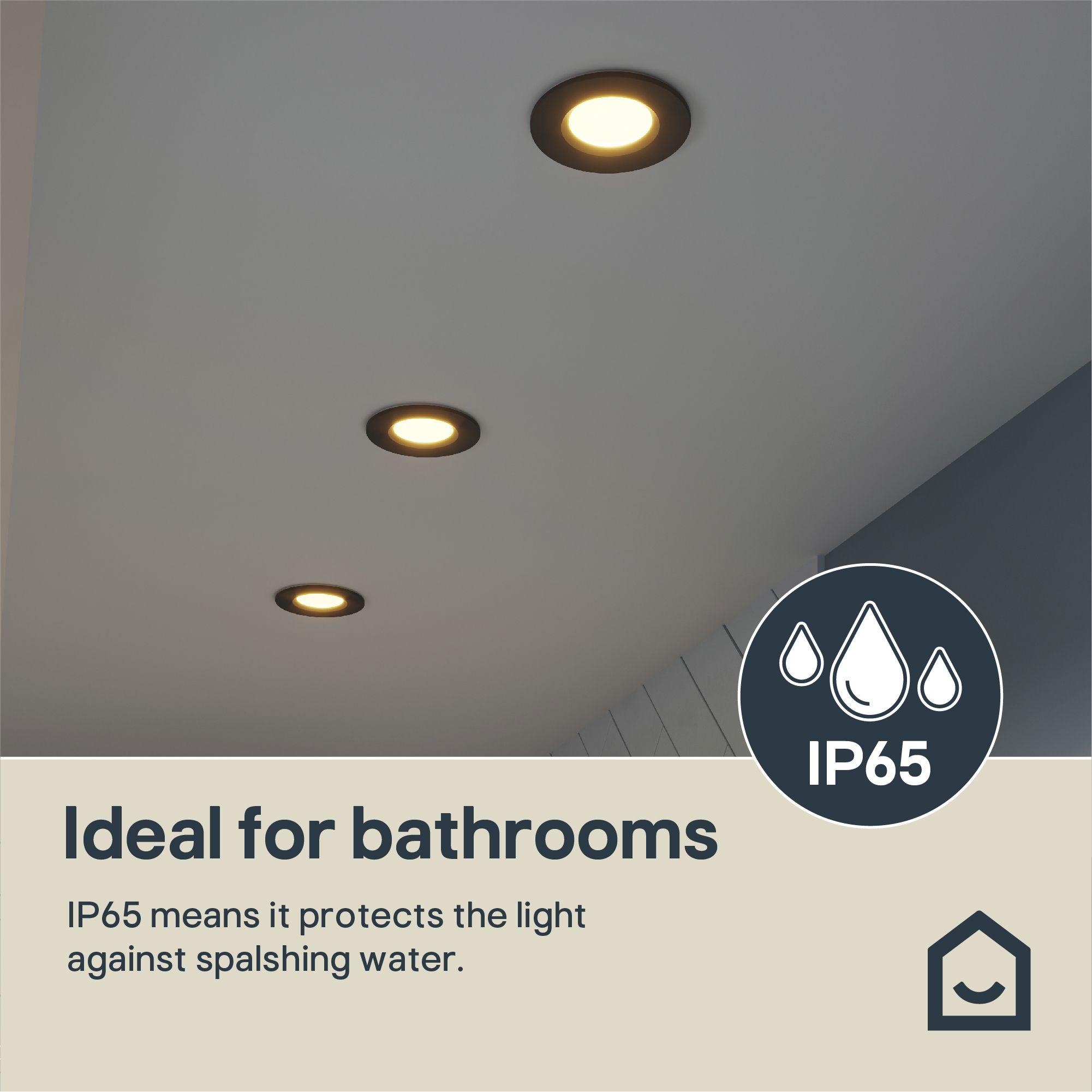 GoodHome Etana Black Non-adjustable LED Downlight 4.7W IP65, Set of 3