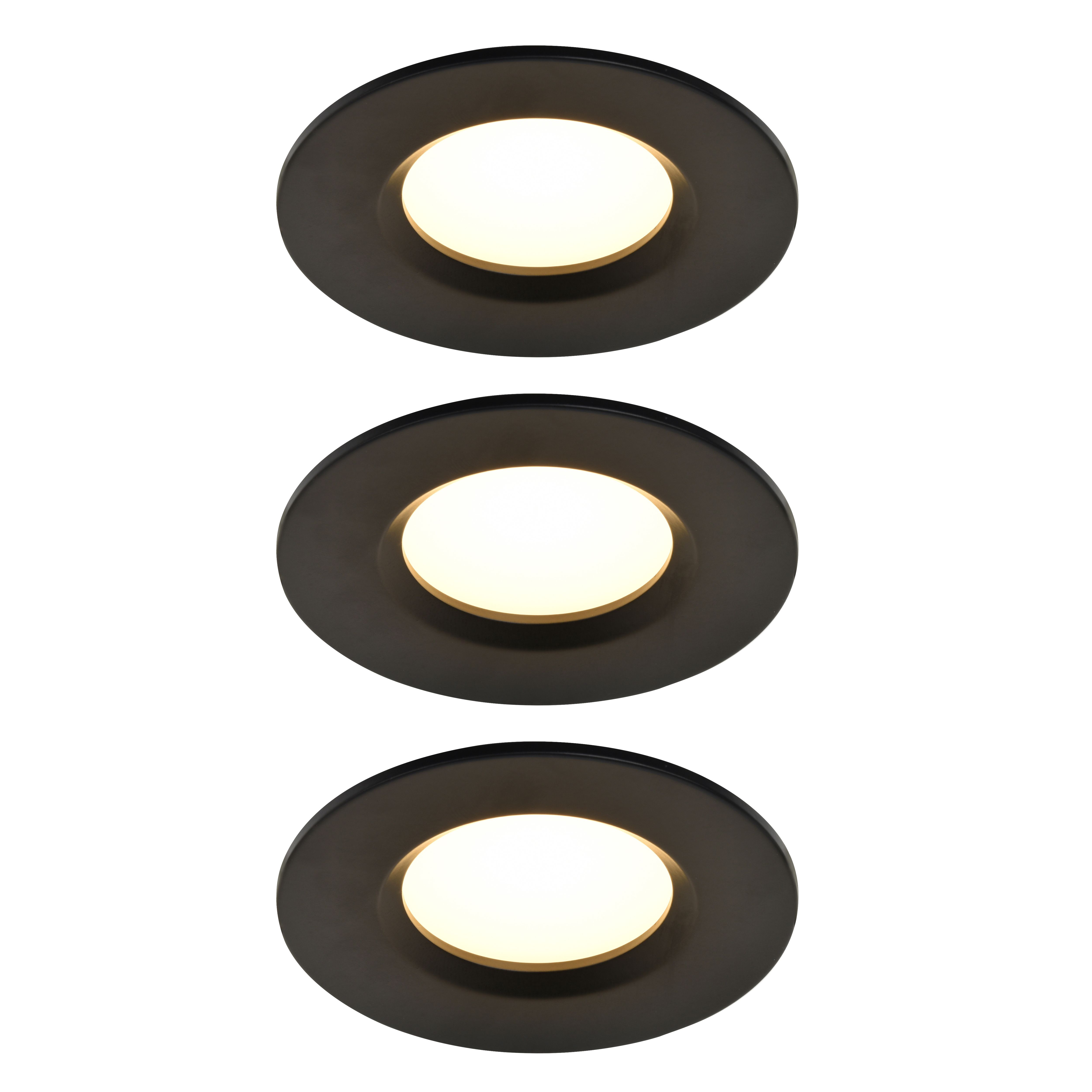 GoodHome Etana Black Non-adjustable LED Downlight 4.7W IP65, Set of 3
