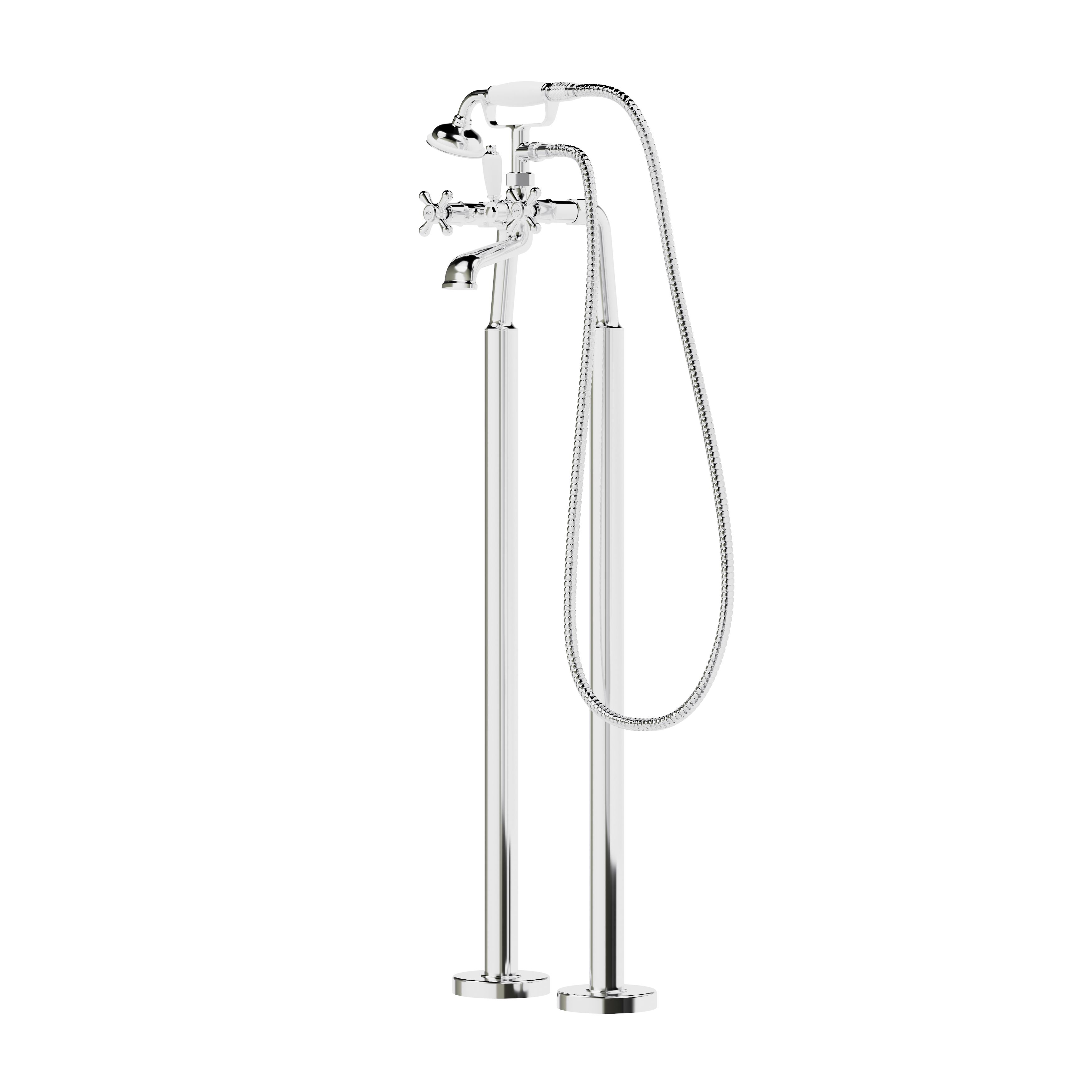 GoodHome Etel Chrome effect Ceramic disk Floor-mounted Single Mono mixer tap with shower kit