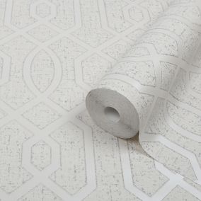 GoodHome Euclea Silver effect Art deco Textured Wallpaper Sample