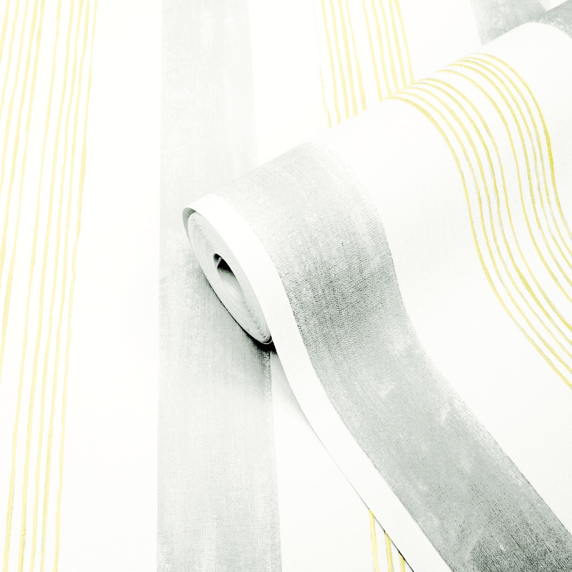 GoodHome Eulophia Grey & yellow Striped Textured Wallpaper Tradepoint