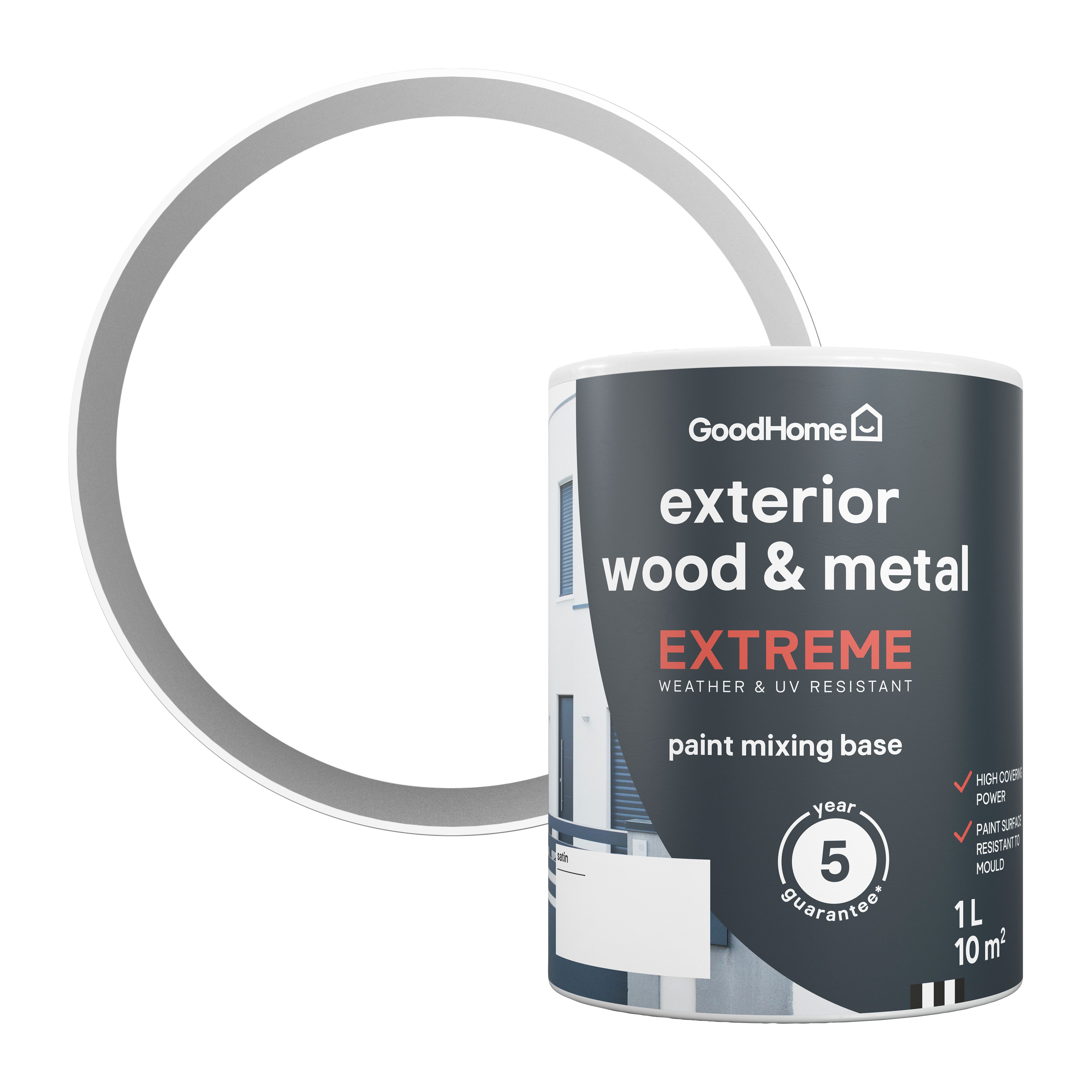 GoodHome Exterior Metal & wood Satinwood Emulsion, Base A, 1L