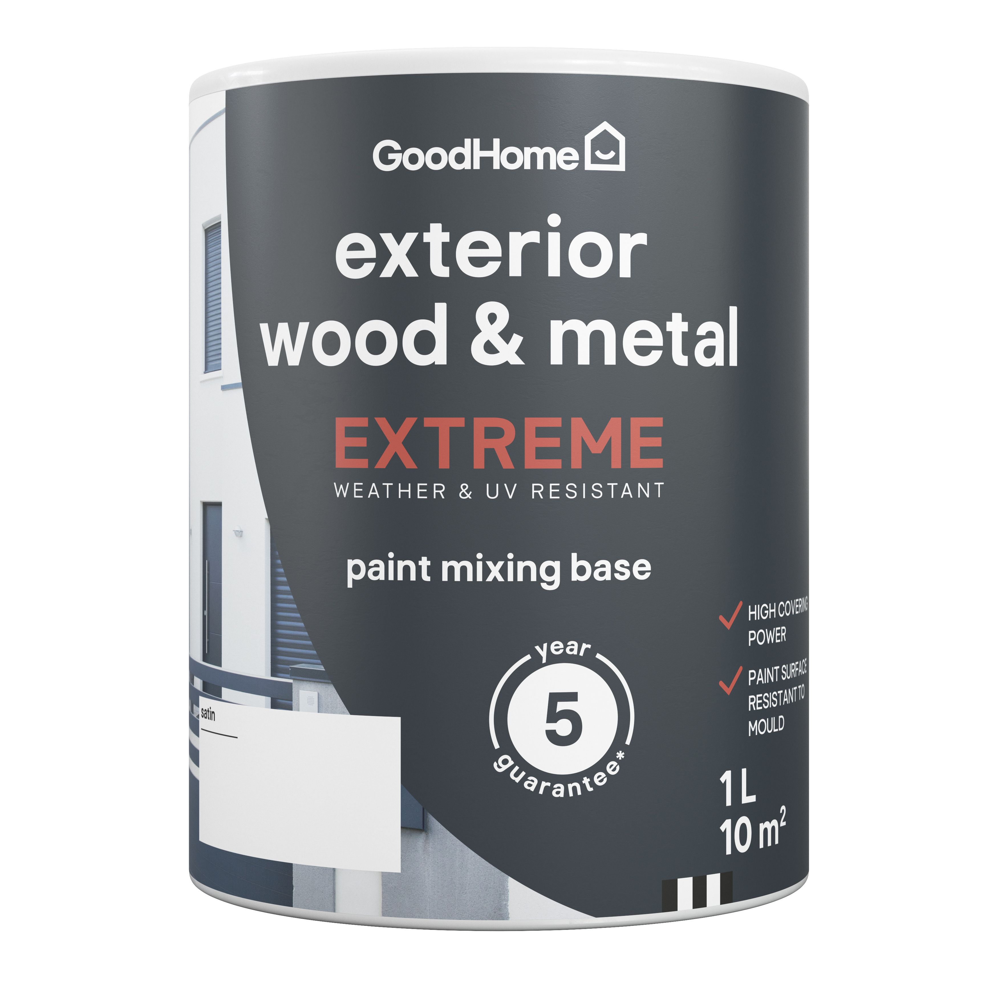 GoodHome Exterior Metal & wood Satinwood Emulsion, Base A, 1L