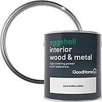 GoodHome Extra hardwearing Pure brilliant white Eggshell Metal & wood paint, 2.5L