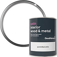 GoodHome Extra hardwearing Pure brilliant white Satin Metal & wood paint, 750ml