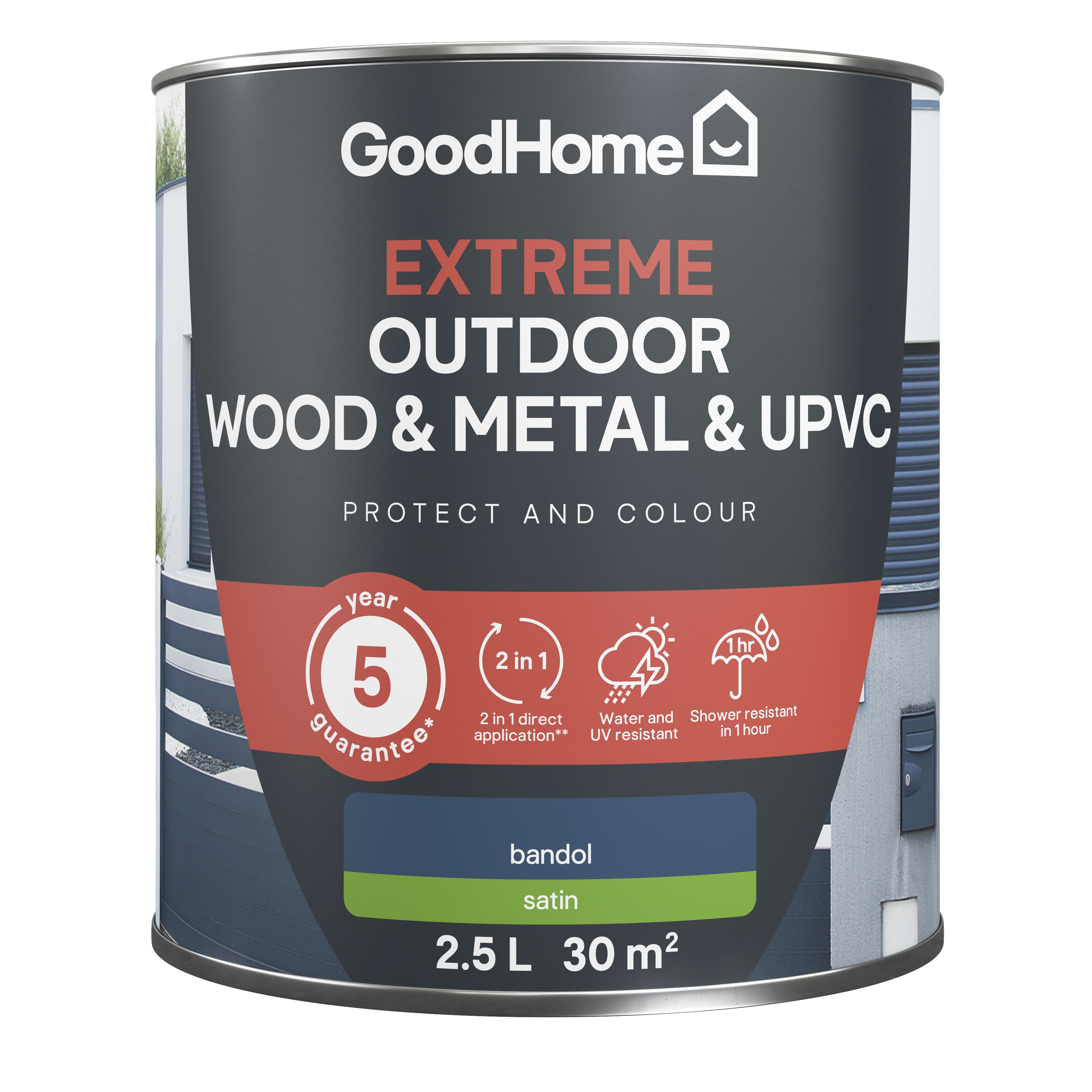 GoodHome Extreme Outdoor Bandol Satinwood Multi-surface paint, 2.5L