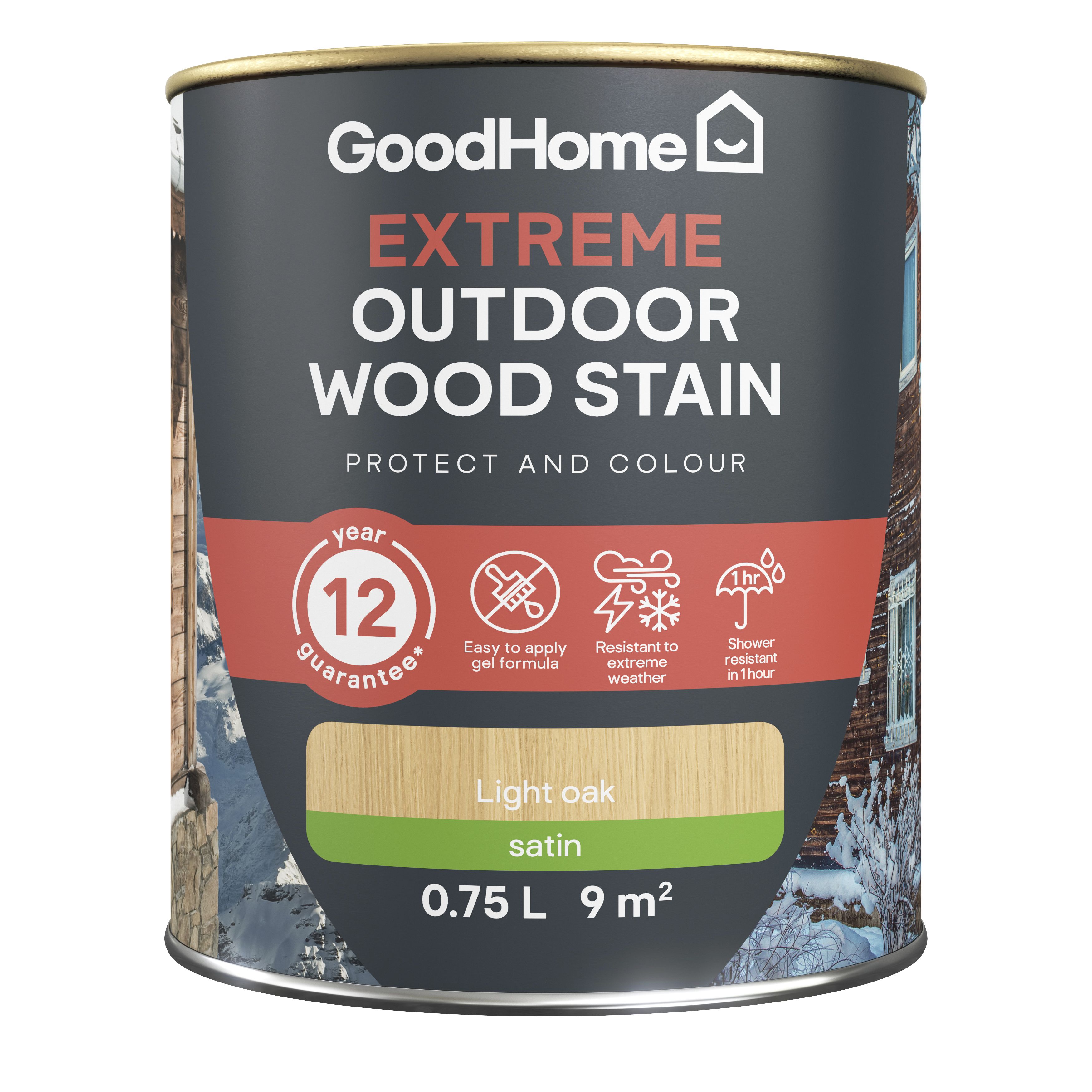 GoodHome Extreme Outdoor Light Oak Satin Quick dry Wood stain, 750ml