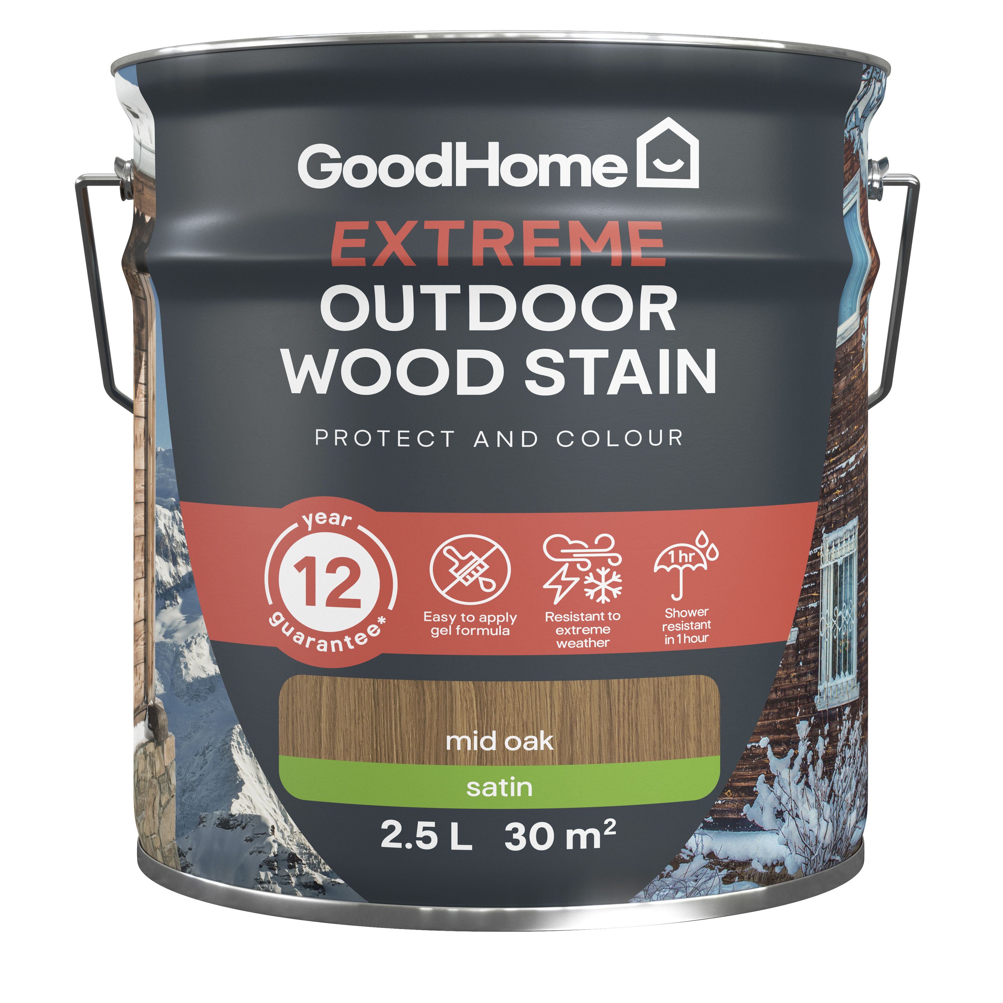 GoodHome Extreme Outdoor Mid Oak Satin Quick dry Wood stain, 2.5L